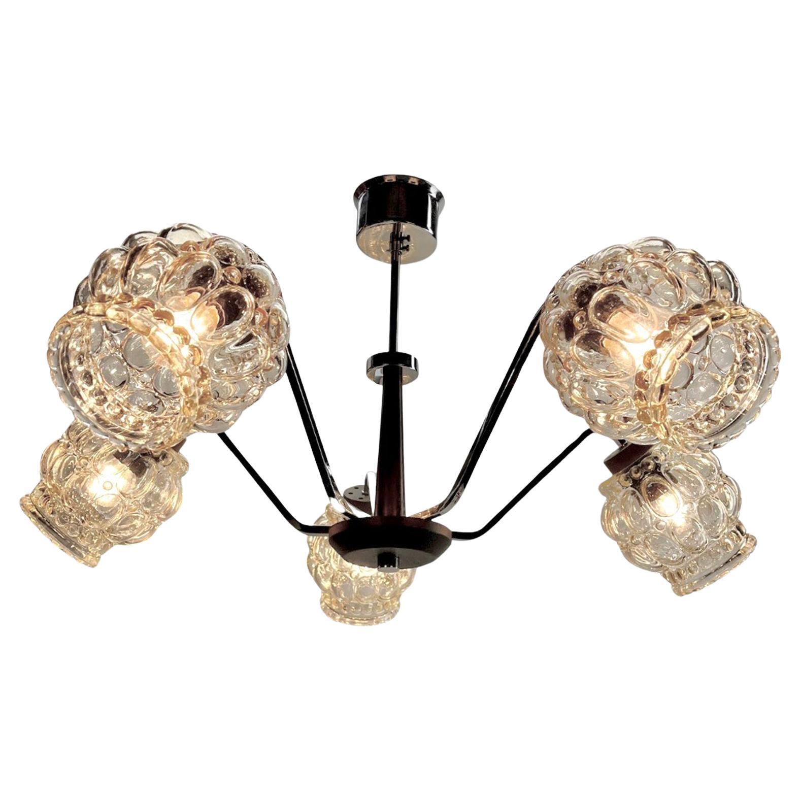  Vintage Pendant Stem Lamp with 5 Globes  Massive Belgium 1960s For Sale