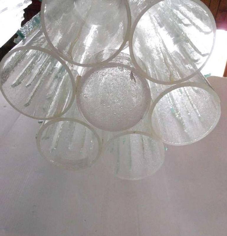 Vintage Pendant w/ Frosted Murano Glass Tubes Designed by Poliarte, Italy, 1970s In Good Condition For Sale In Los Angeles, CA