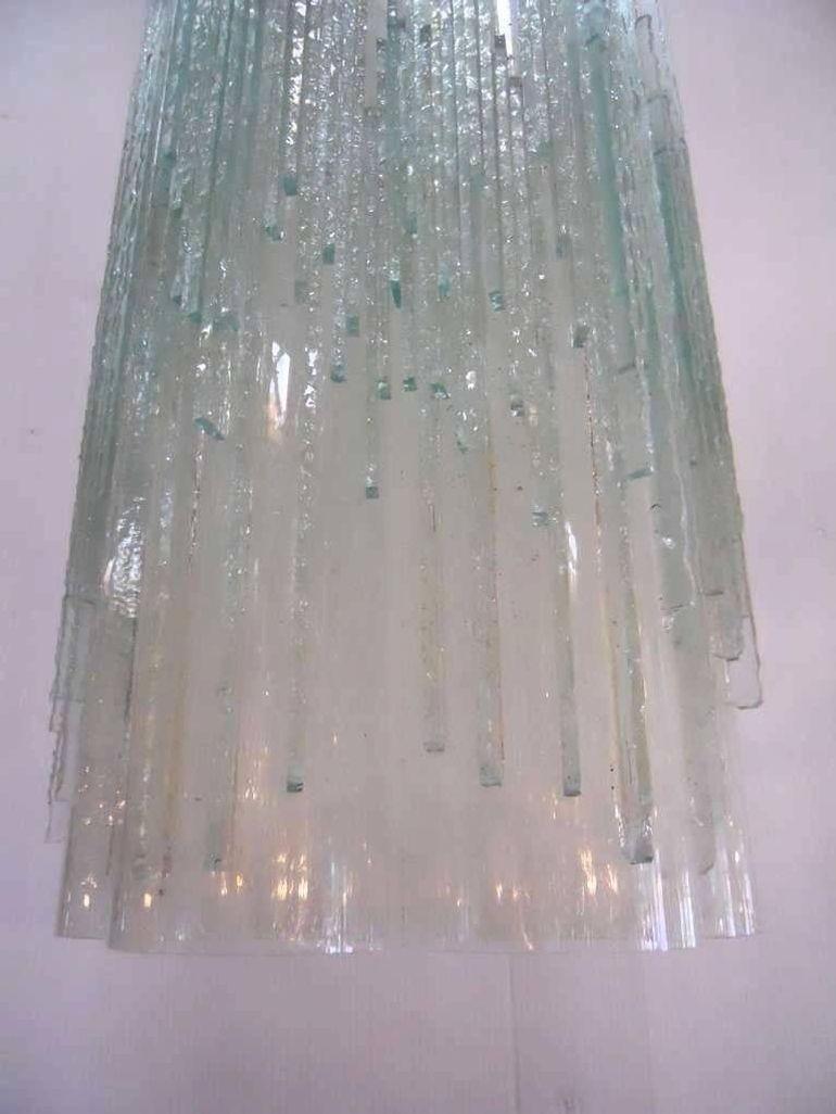 Late 20th Century Vintage Pendant w/ Frosted Murano Glass Tubes Designed by Poliarte, Italy, 1970s For Sale