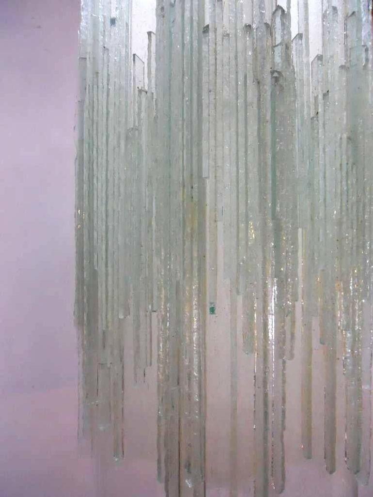 Vintage Pendant w/ Frosted Murano Glass Tubes Designed by Poliarte, Italy, 1970s For Sale 1