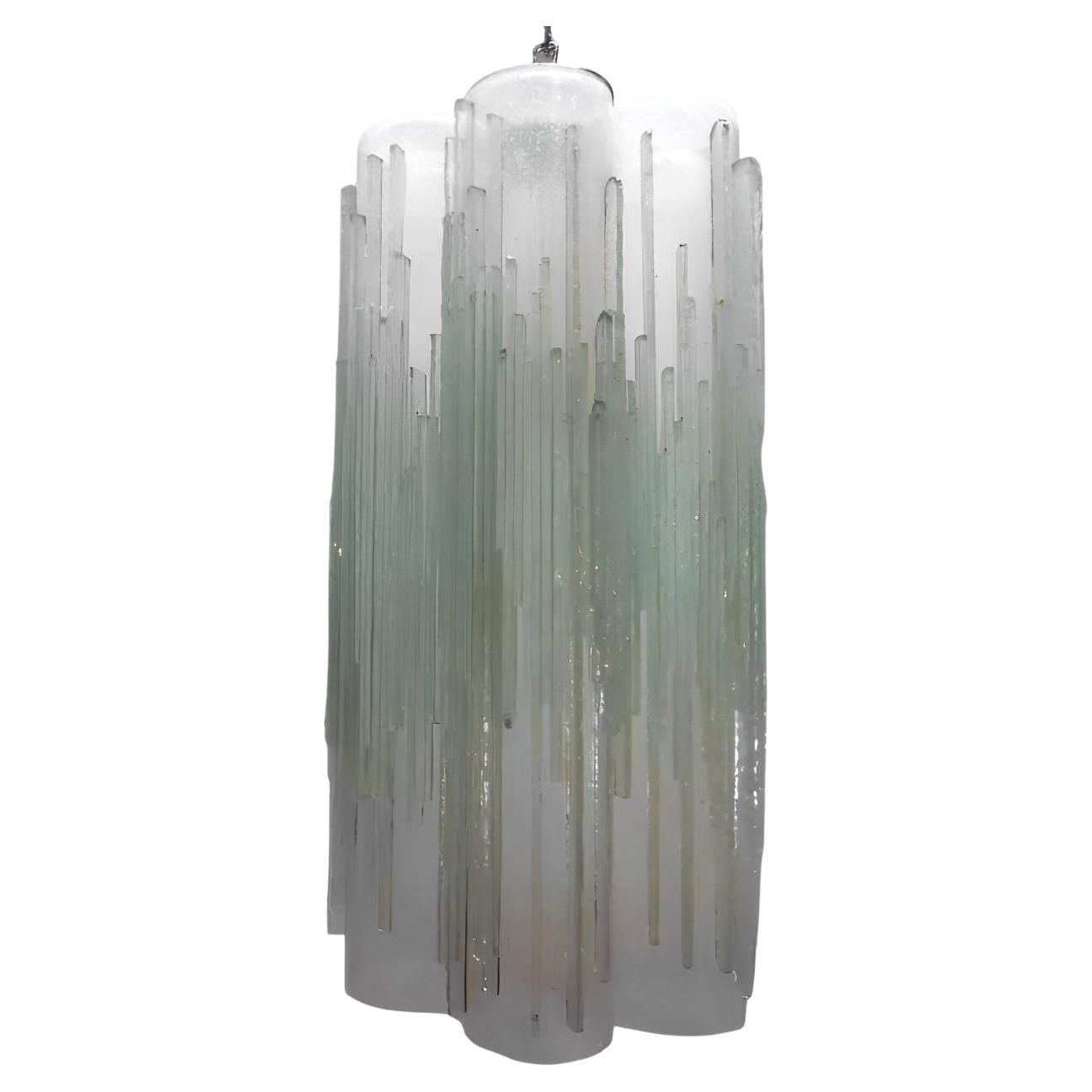 Vintage Pendant w/ Frosted Murano Glass Tubes Designed by Poliarte, Italy, 1970s
