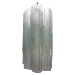 Vintage Pendant w/ Frosted Murano Glass Tubes Designed by Poliarte, Italy, 1970s