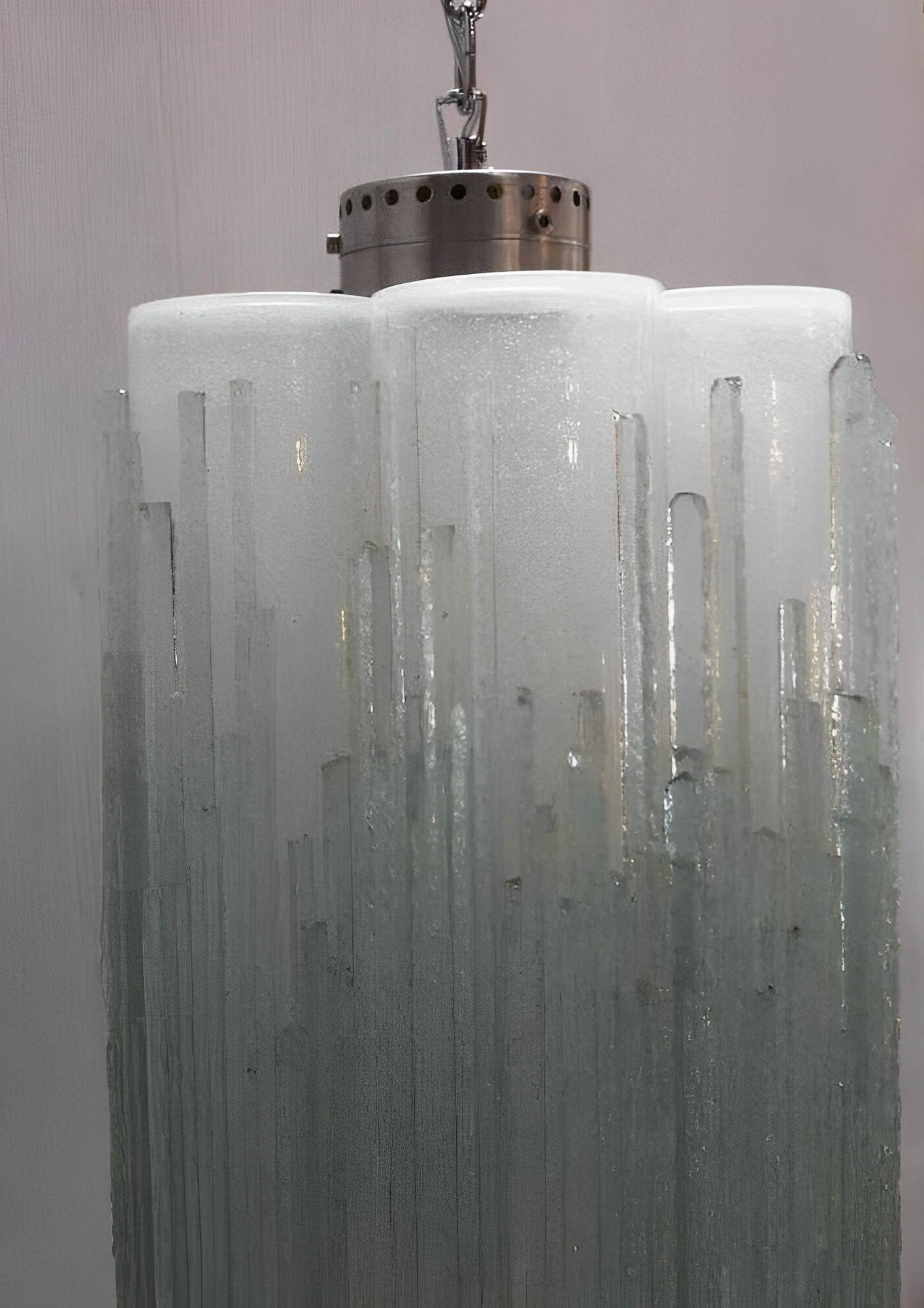 Italian Vintage Pendant w/ Frosted Murano Glass Tubes Designed by Poliarte, Italy, 1970s For Sale