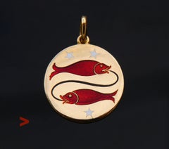 Vintage Pendant Zodiac Constellation Fish Enamel solid 18K Gold / 3.5 gr
