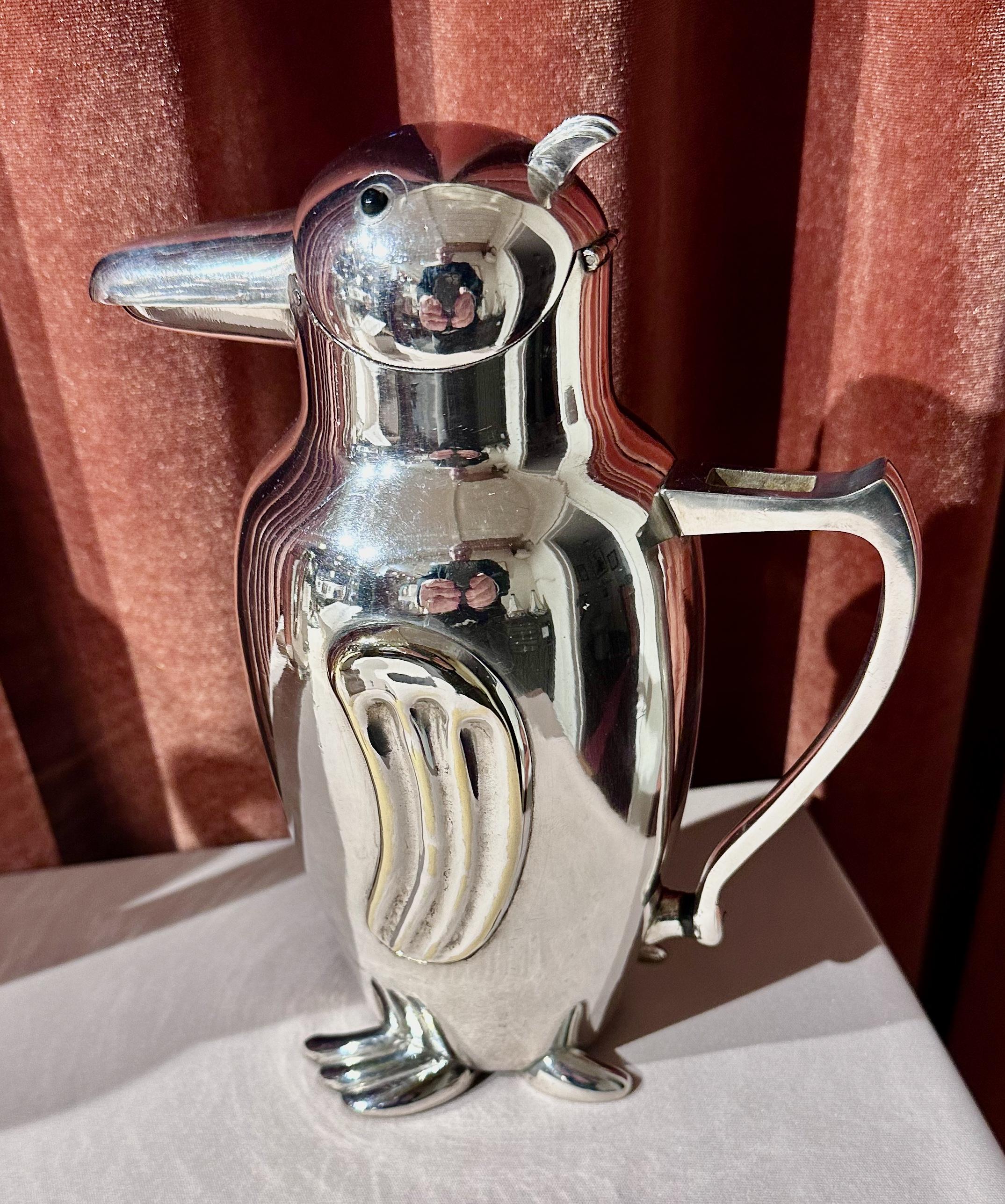 Italian Vintage Penguin Figural Art Deco Cocktail Shaker For Sale