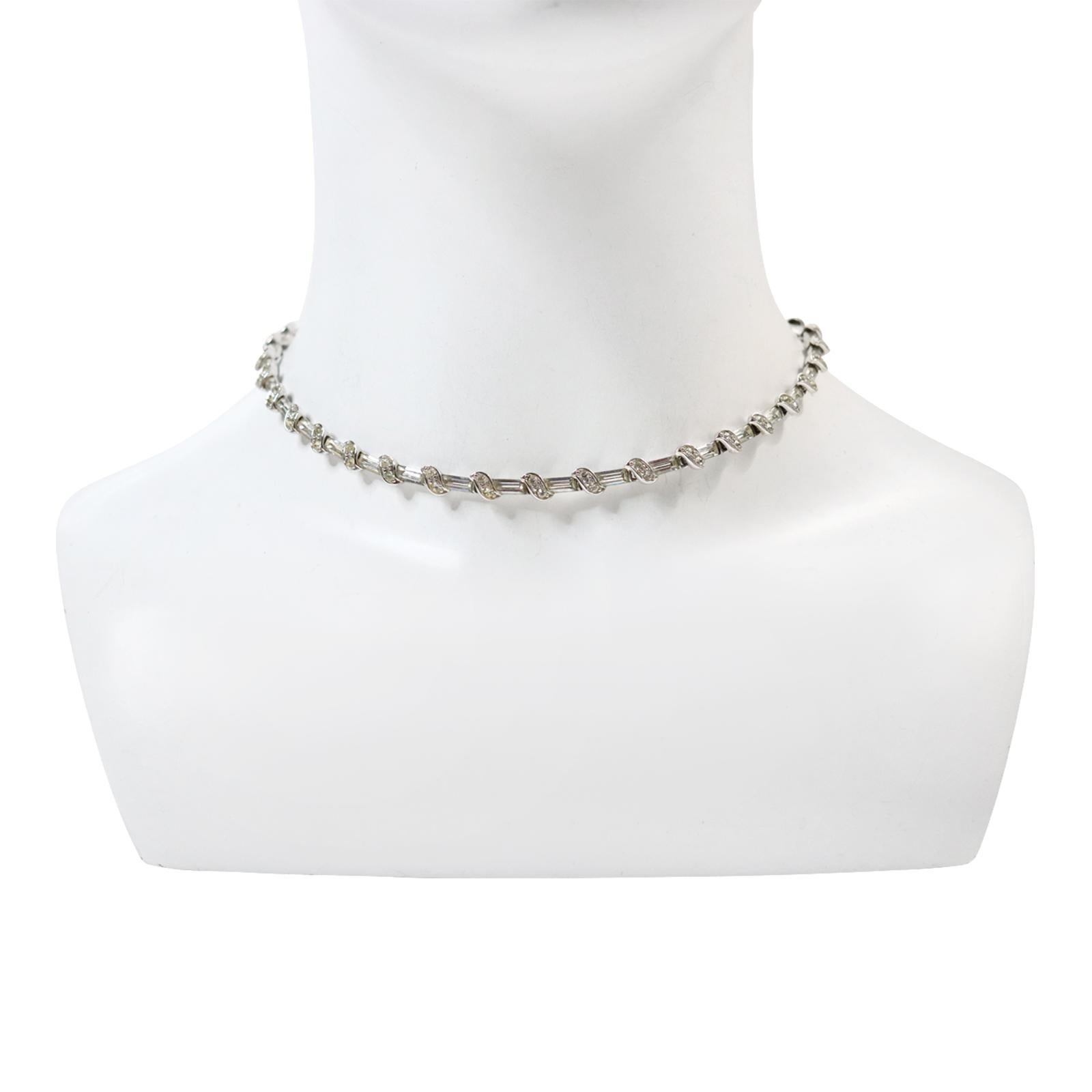 Vintage Pennino Baguette and Link Art Deco Choker Necklace Circa 1960s In Good Condition For Sale In New York, NY