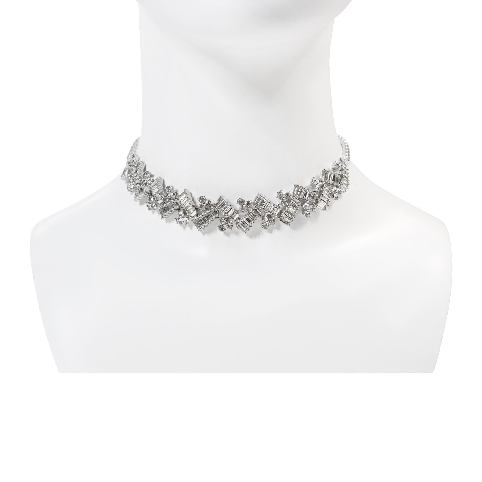 Vintage Pennino Baguette and Round  Art Deco Choker  Circa 1960s.  This is a gorgeous choker necklace from Pennino.  They made such magnificent items  which gives them the illusion of being fine jewelry. There are fewer and fewer of these gorgeous