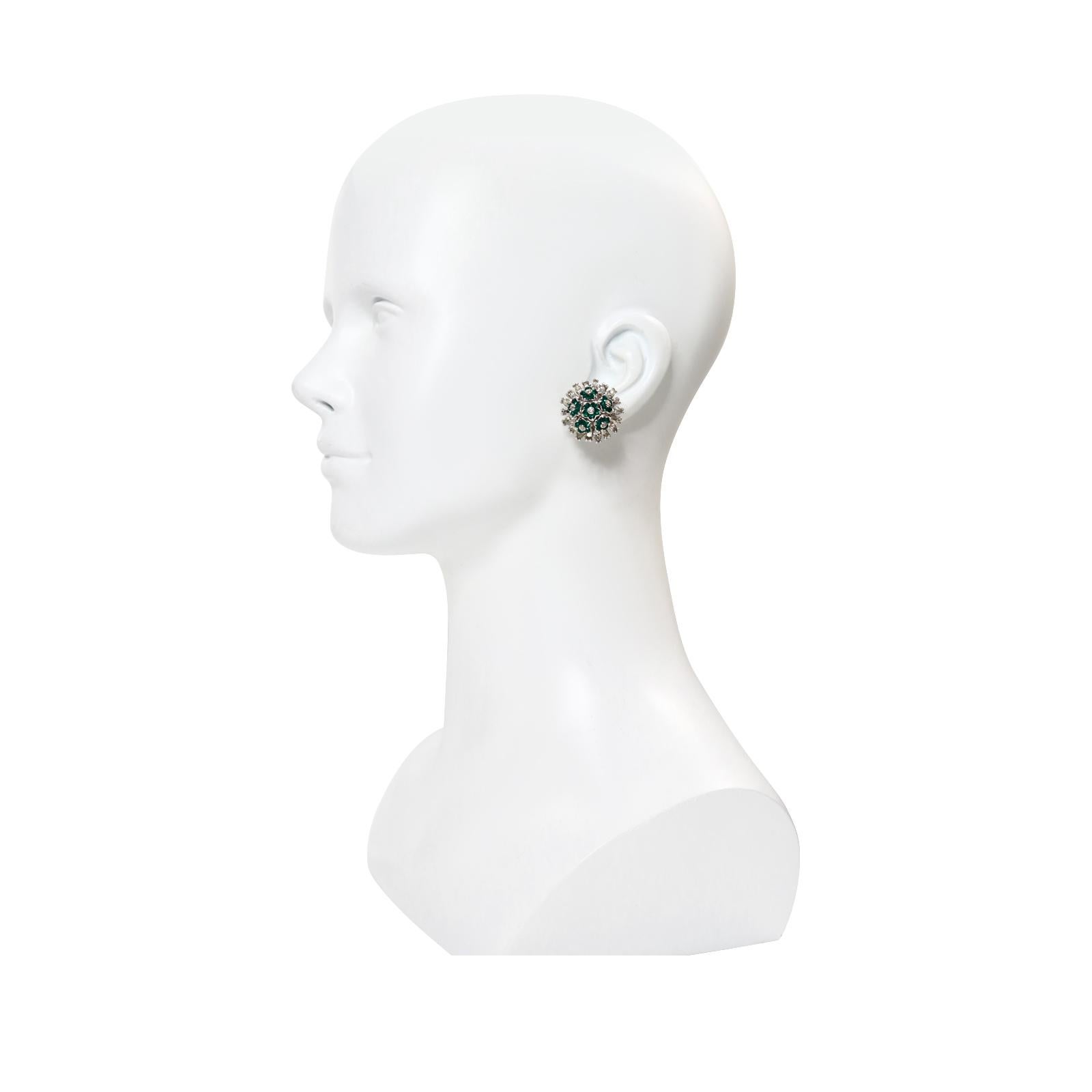 Vintage Pennino Emerald Green and Crystal Flower Earrings Circa 1960s For Sale 4