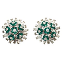 Vintage Pennino Emerald Green and Crystal Flower Earrings Circa 1960s