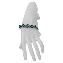 Vintage Pennino Emerald Green and Rhinestone Leaf Bracelet