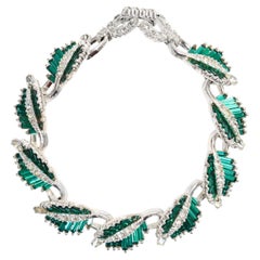 Retro Pennino Emerald Green and Rhinestone Leaf Bracelet