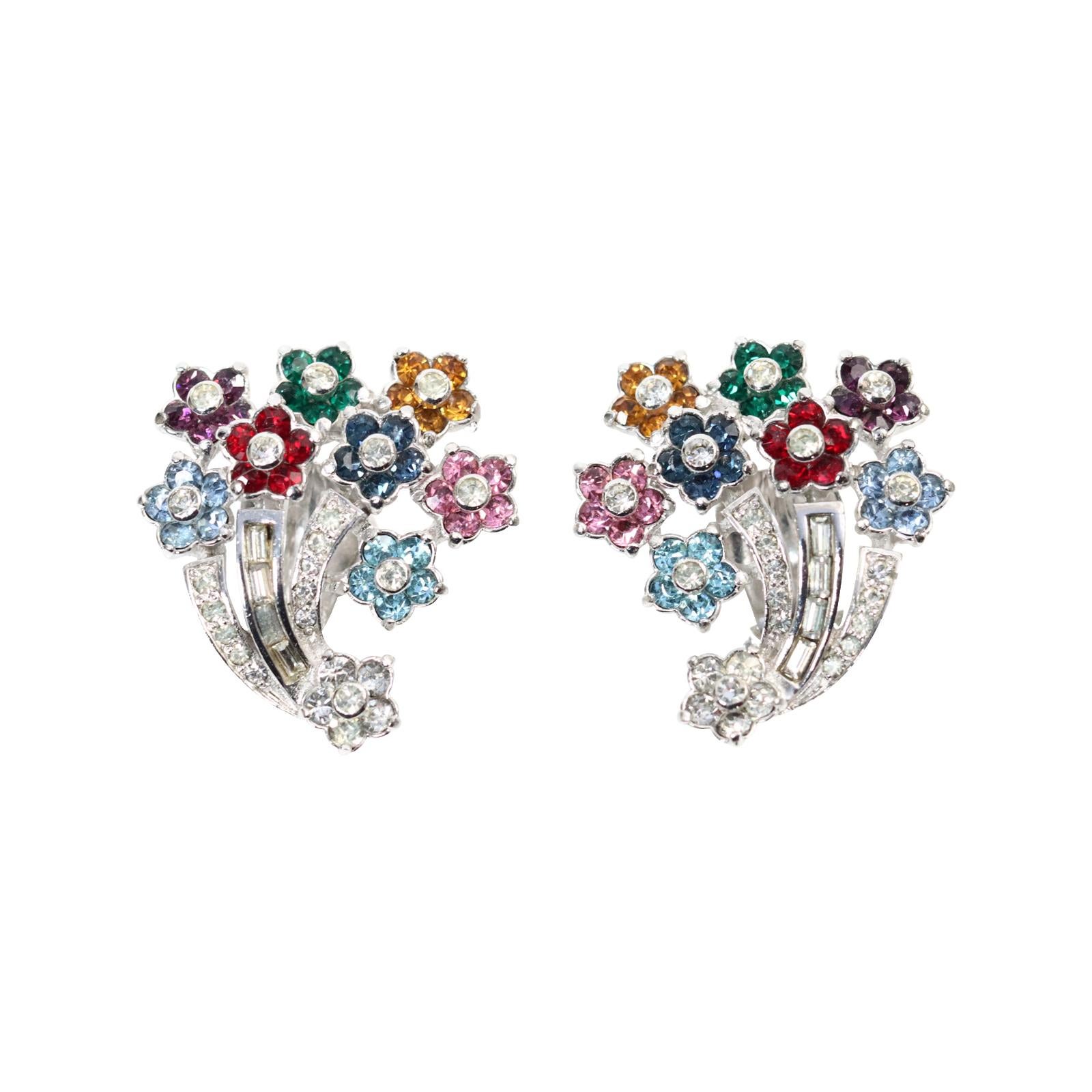 Vintage Pennino Mehrfarbige Blumenohrringe, Vintage, ca. 1960er Jahre (Moderne) im Angebot