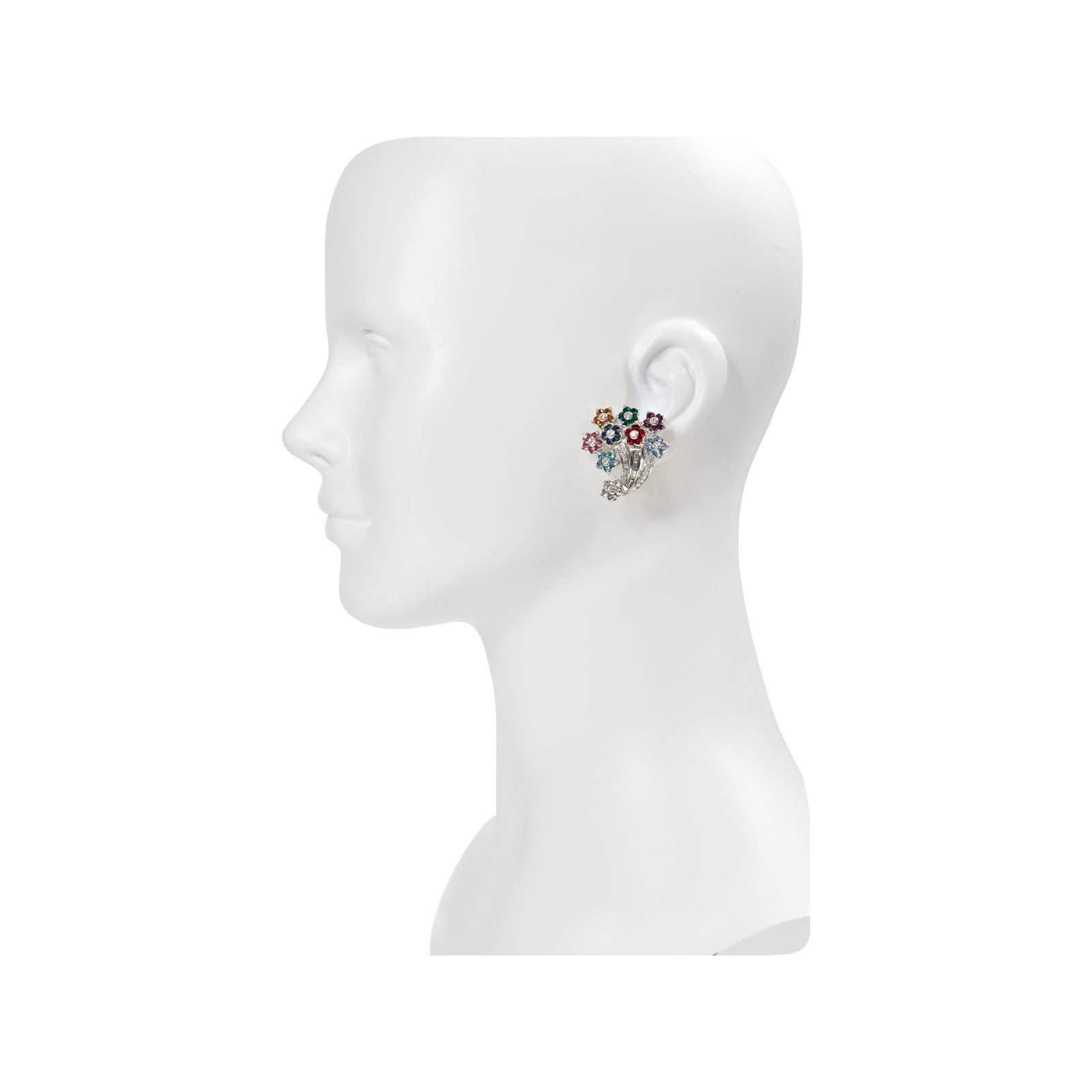Vintage Pennino Mehrfarbige Blumenohrringe, Vintage, ca. 1960er Jahre im Zustand „Gut“ im Angebot in New York, NY