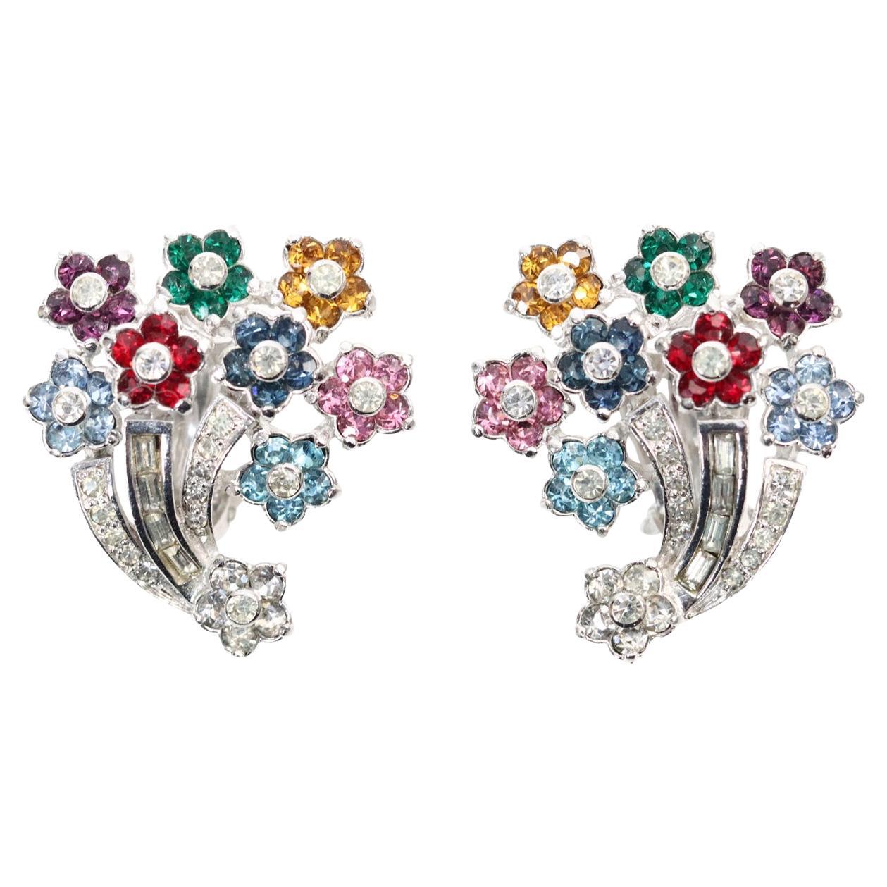 Vintage Pennino Multi Color Flower Earrings Circa 1960s