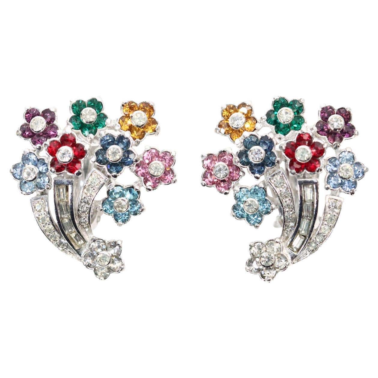 Vintage Pennino Multi Color Flower Earrings Circa 1960s For Sale at 1stDibs