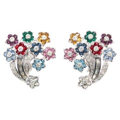 Vintage Pennino Rhinestone Diamante Cornucopia Earrings Circa 1960's