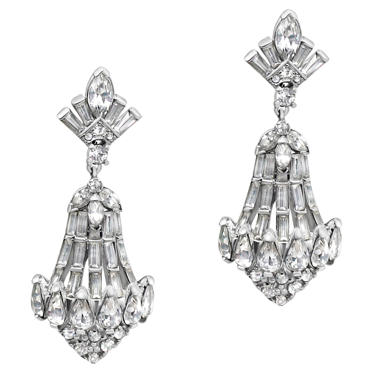 Vintage Pennino Rhinestone Diamante Dangling Earrings Circa 1960s