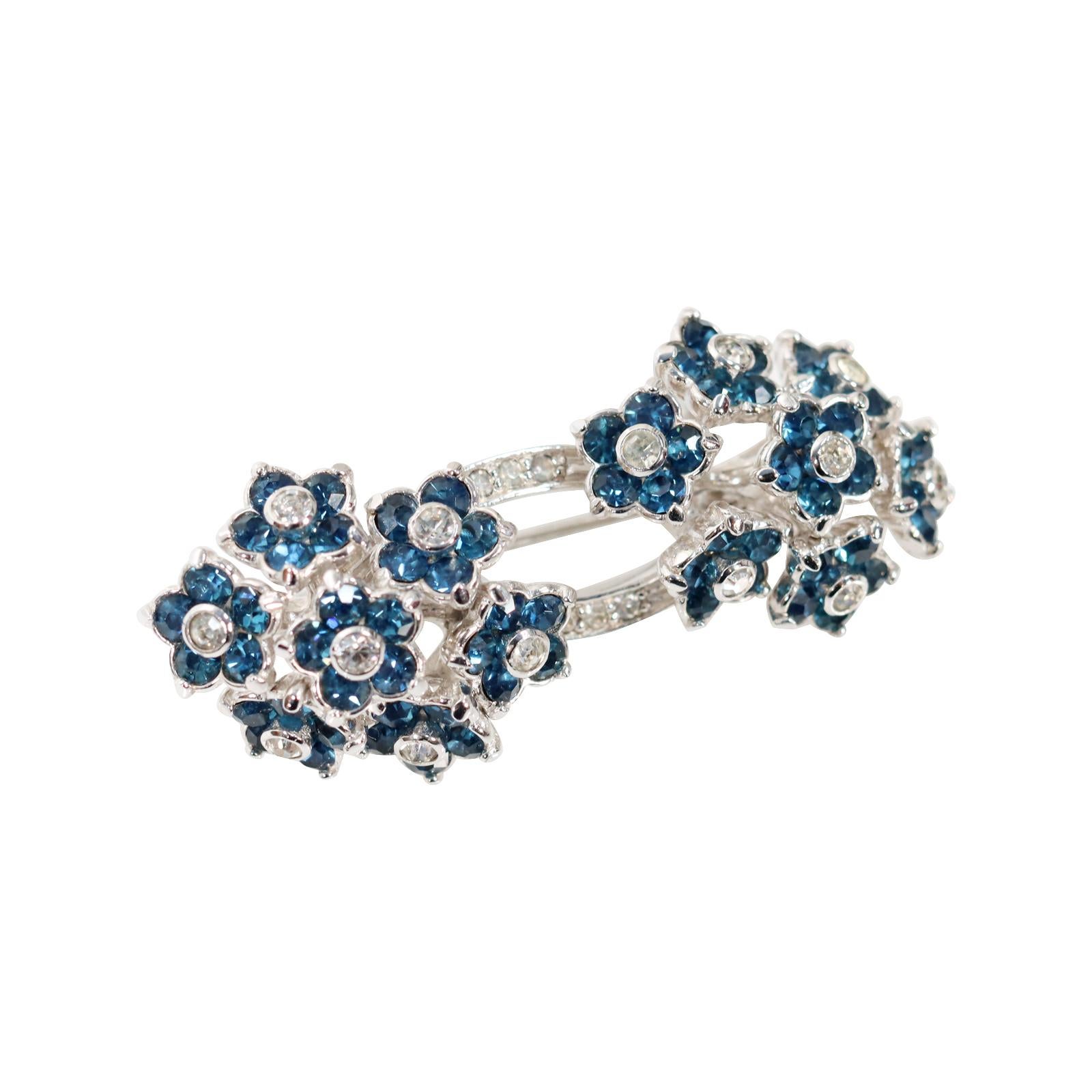 Modern Vintage Pennino Sapphire Blue and Crystal Double Ended Brooch Circa 1960s For Sale