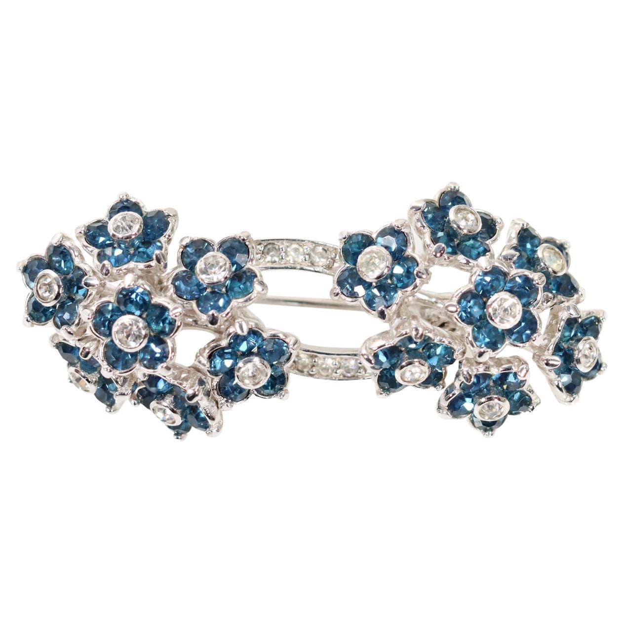 Vintage Pennino Sapphire Blue and Crystal Double Ended Brooch Circa 1960s For Sale