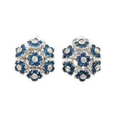 Vintage Pennino Sapphire Blue and Crystal Flower Earrings Circa 1960s