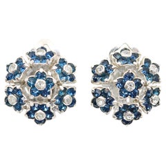 Vintage Pennino Sapphire Blue and Crystal Flower Earrings Circa 1960s