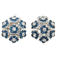 Vintage Pennino Sapphire Blue and Crystal Flower Earrings Circa 1960s