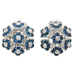 Pennino Boucles d'oreilles vintage à fleurs en saphir bleu et cristal, c. 1960