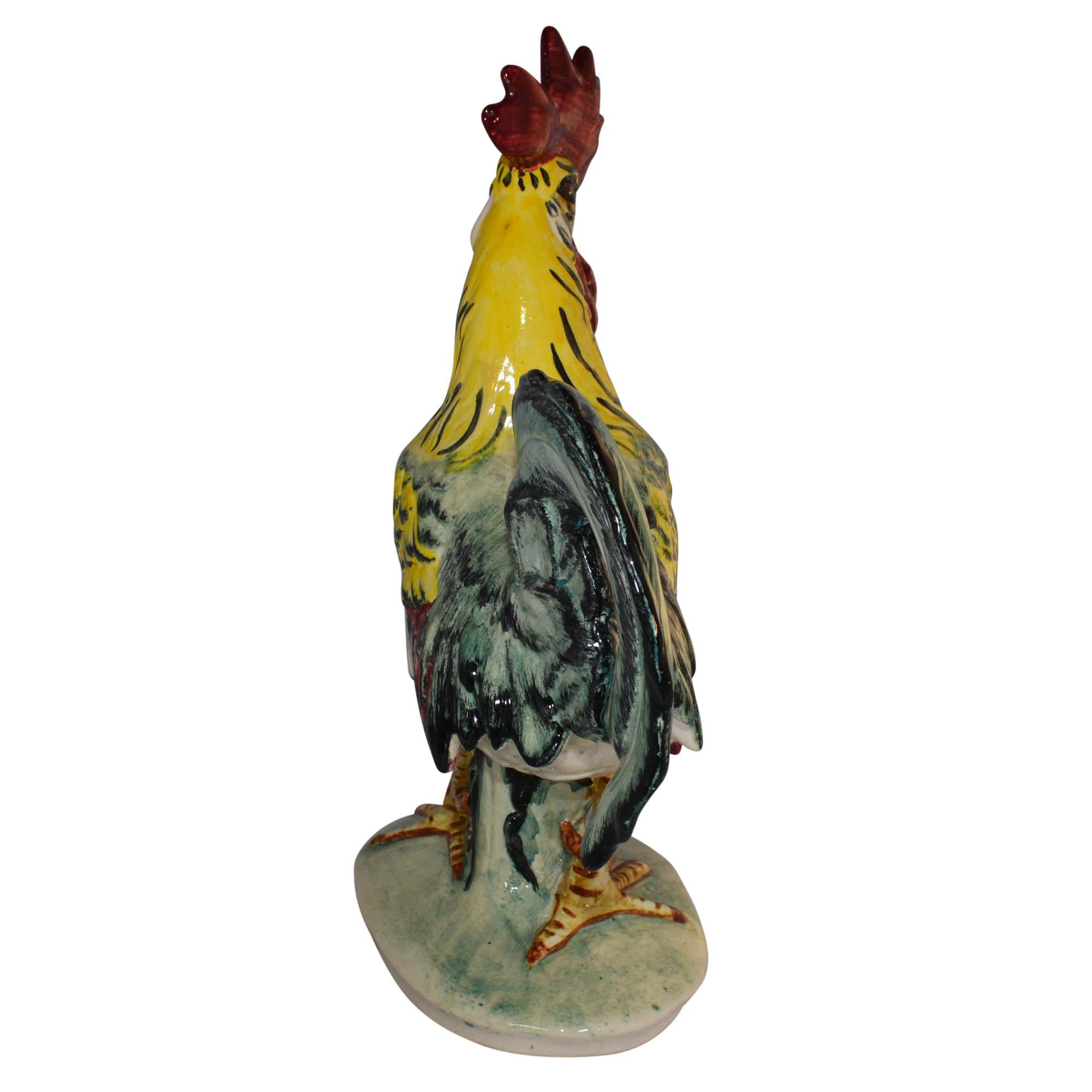 American Vintage Pennsbury Pottery Colorful Rooster Figurine Green Base For Sale