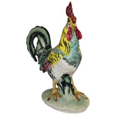 Vintage Pennsbury Pottery Colorful Rooster Figurine Green Base