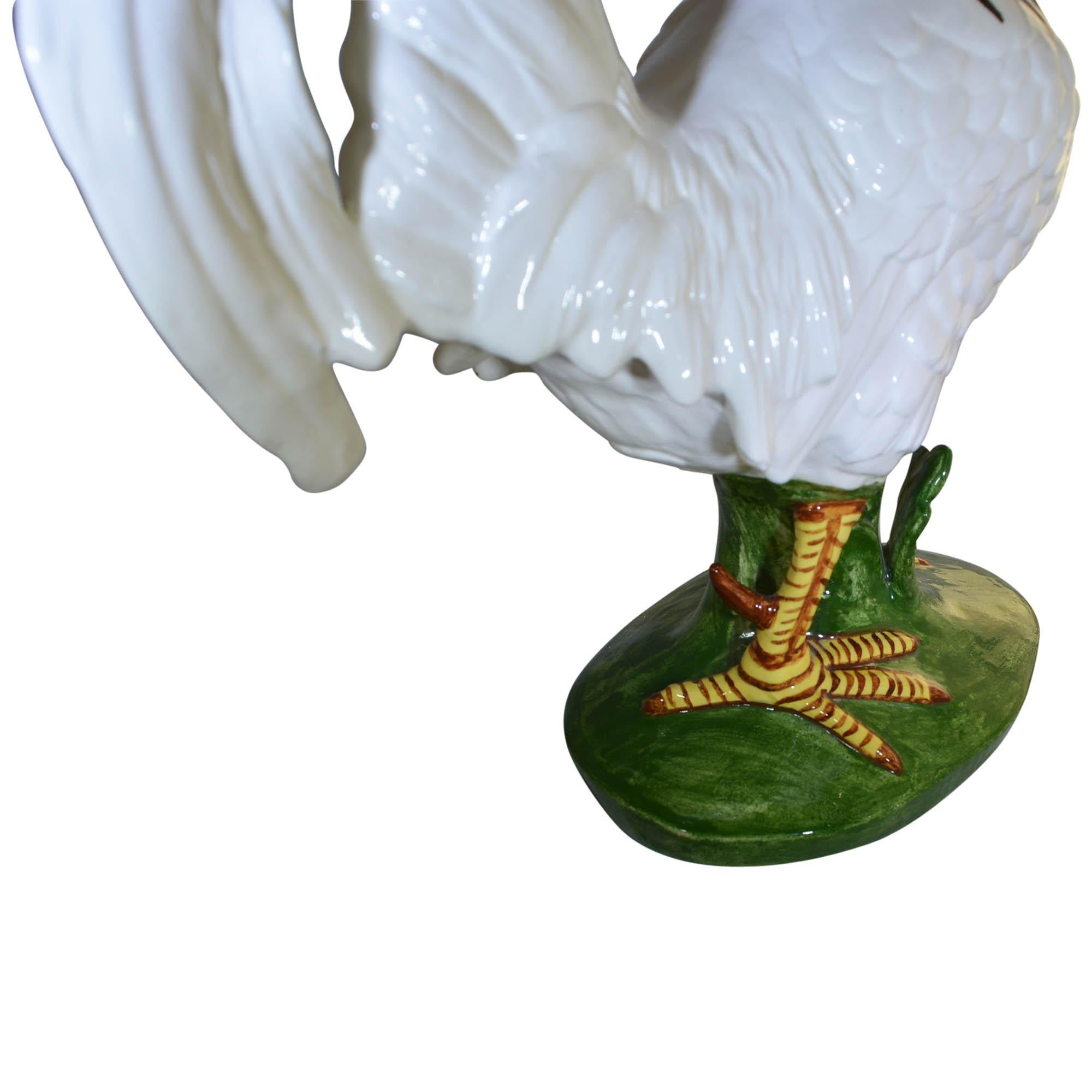 20th Century Vintage Pennsbury Pottery Rooster Figurine White Green Base