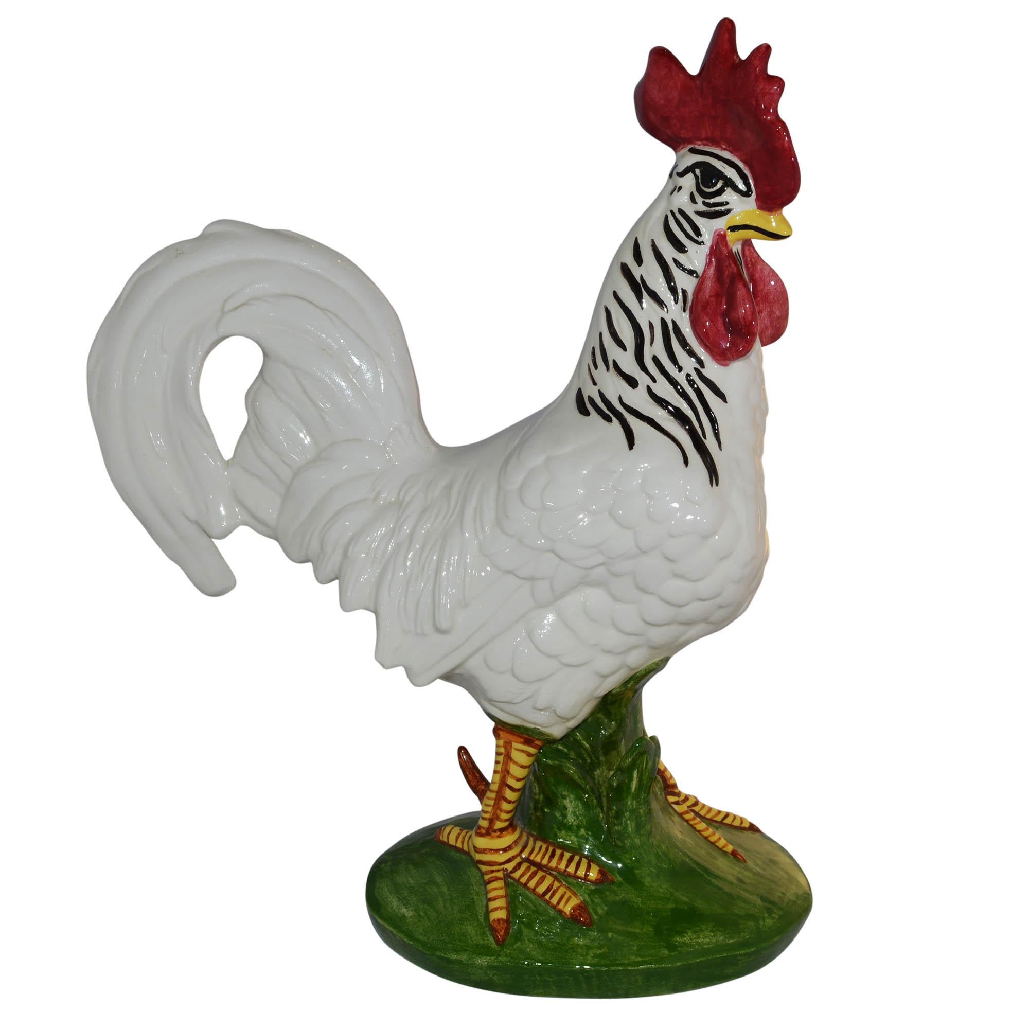 Vintage Pennsbury Pottery Rooster Figurine White Green Base