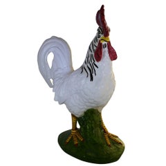 Vintage Pennsbury Pottery Rooster Figurine White Green Base