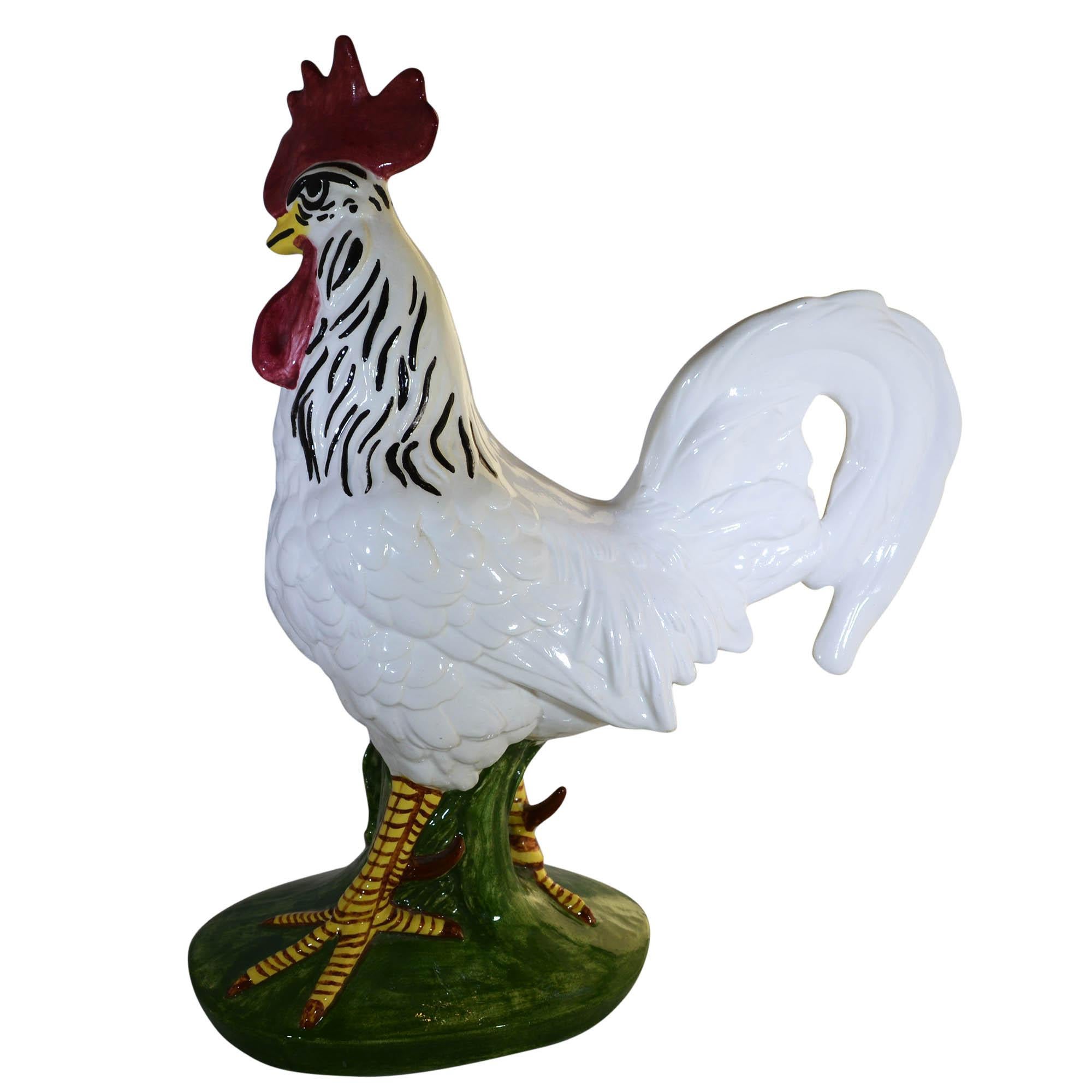 Vintage Pennsbury Pottery Rooster Figurine White Green Base 3