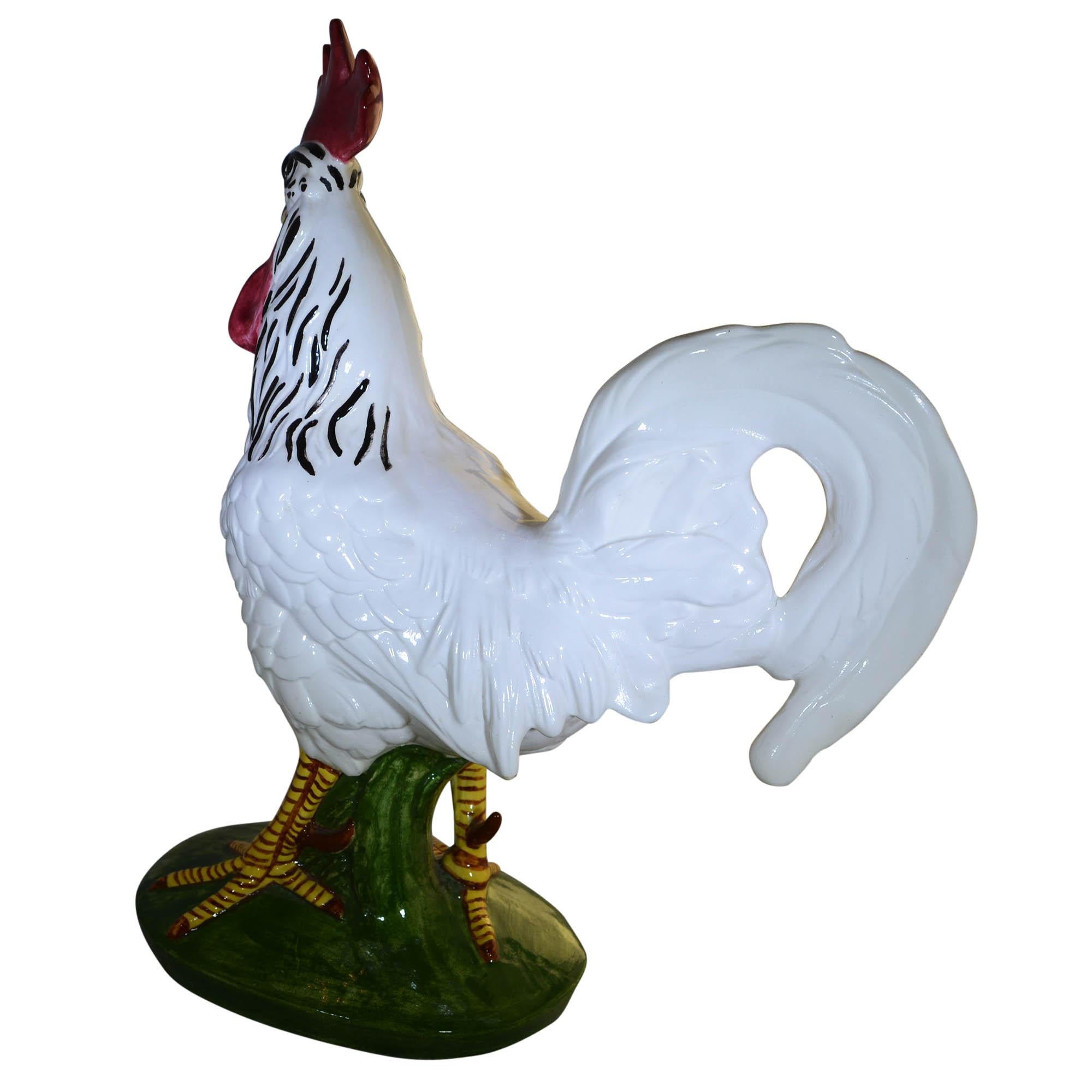 Country Vintage Pennsbury Pottery Rooster Figurine White Green Base