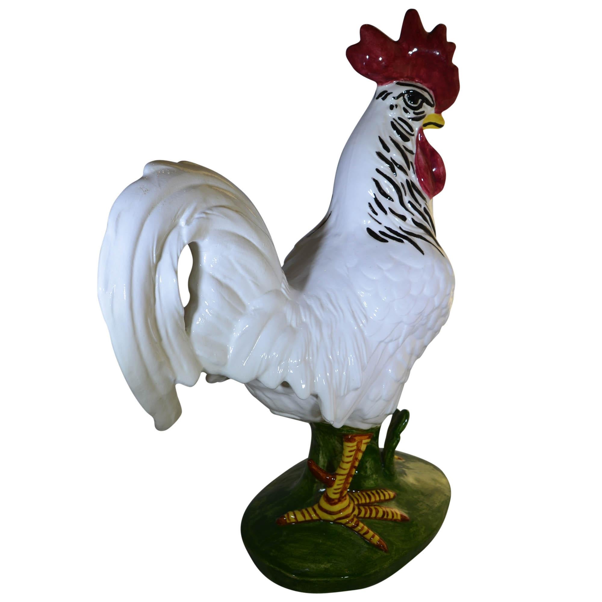 American Vintage Pennsbury Pottery Rooster Figurine White Green Base