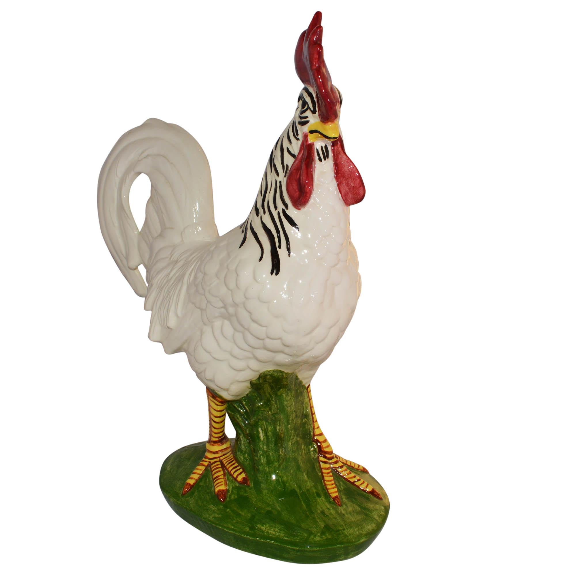 Vintage Pennsbury Pottery Rooster Figurine White Green Base 2