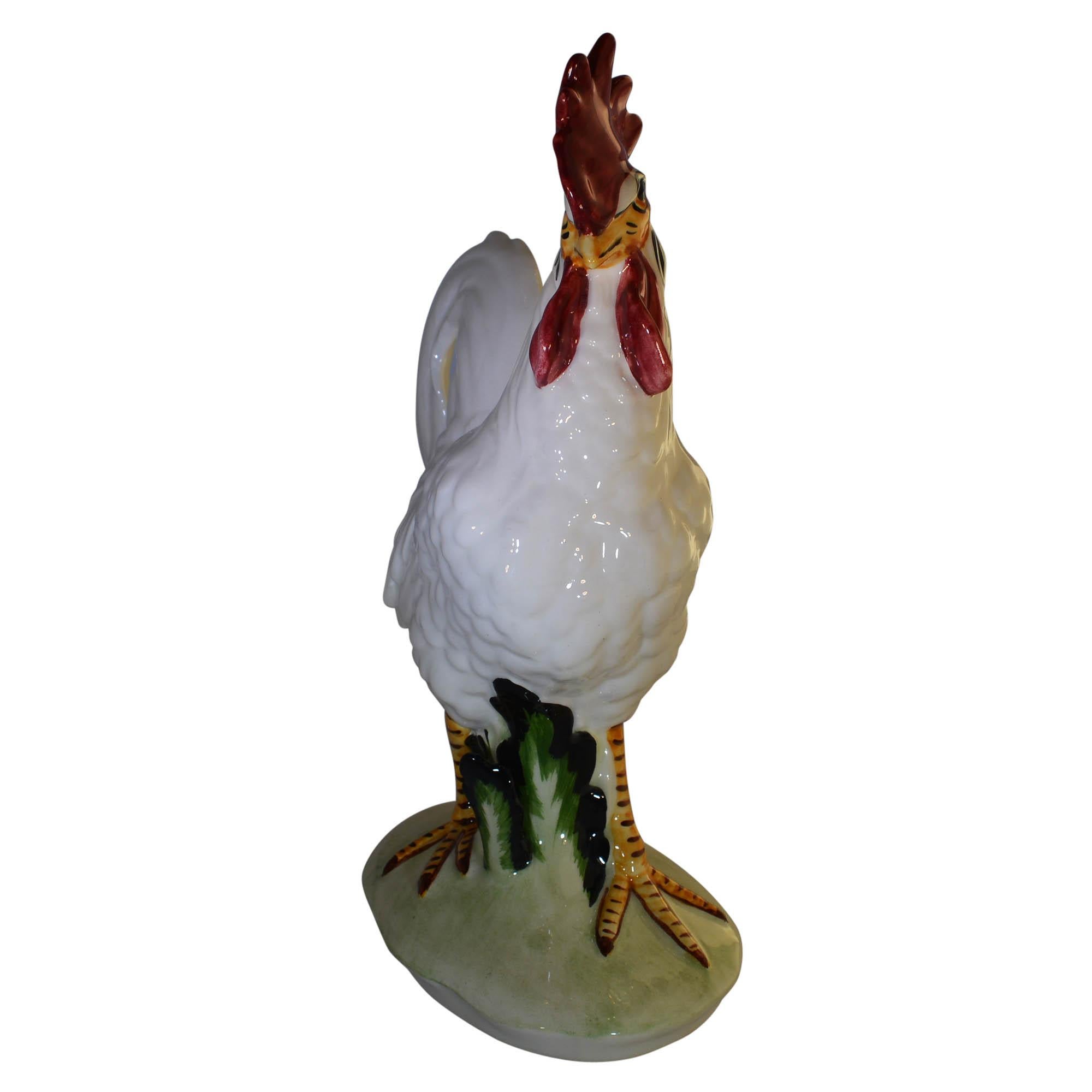 Vintage Pennsbury Pottery Rooster Figurine White Light Green Base 3