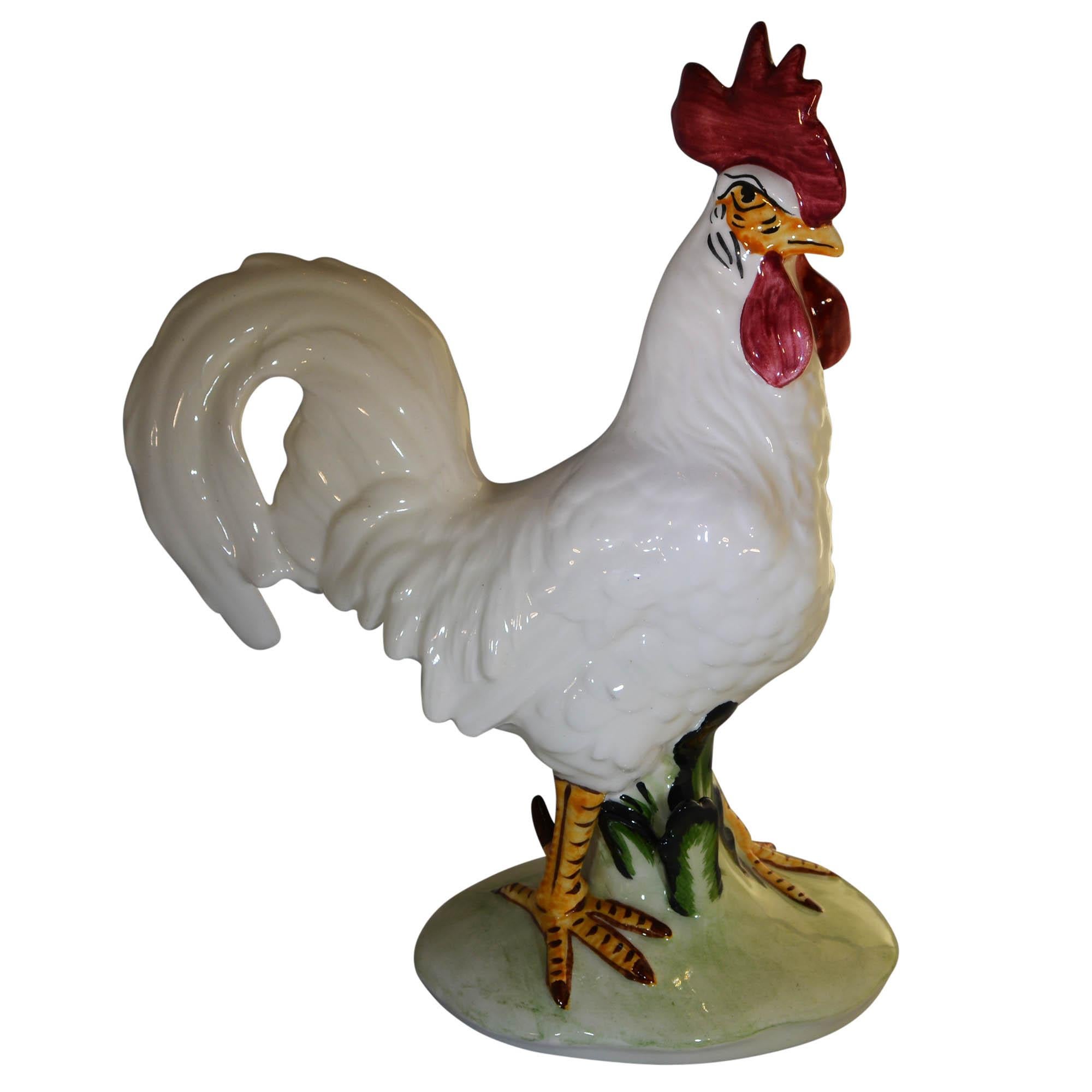 Vintage Pennsbury Pottery Rooster Figurine White Light Green Base