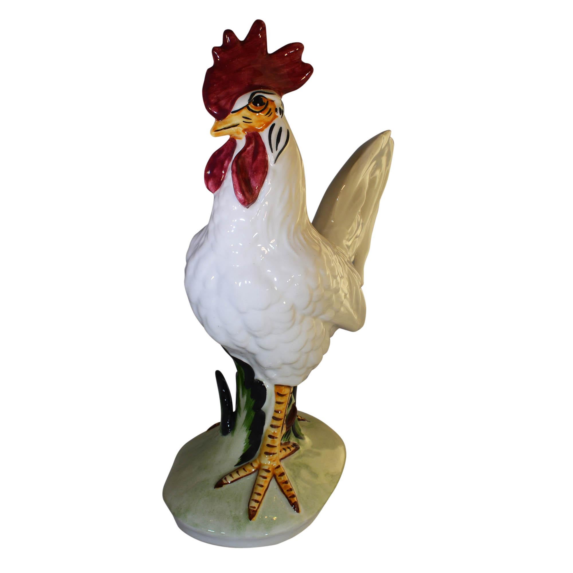 Country Vintage Pennsbury Pottery Rooster Figurine White Light Green Base