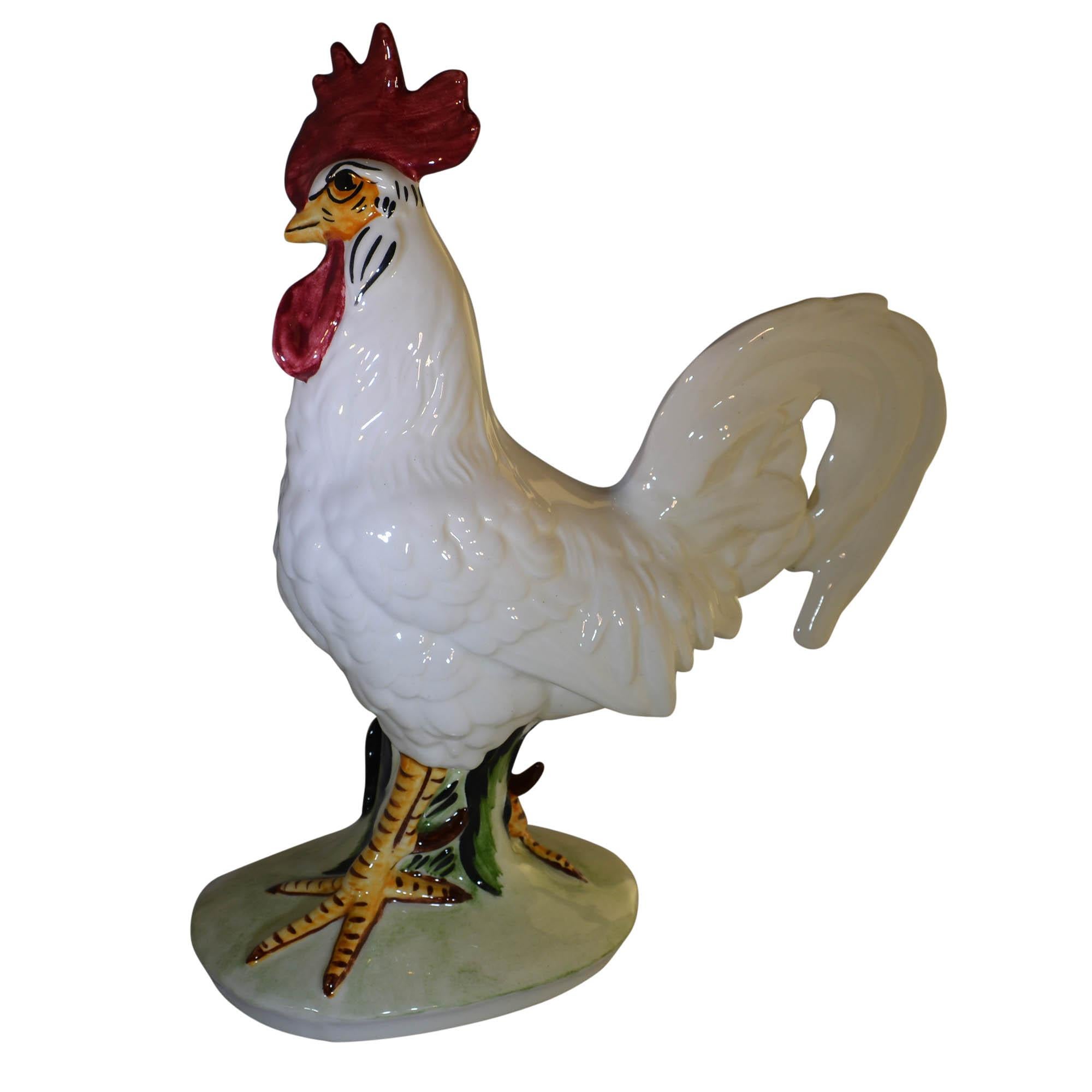 American Vintage Pennsbury Pottery Rooster Figurine White Light Green Base
