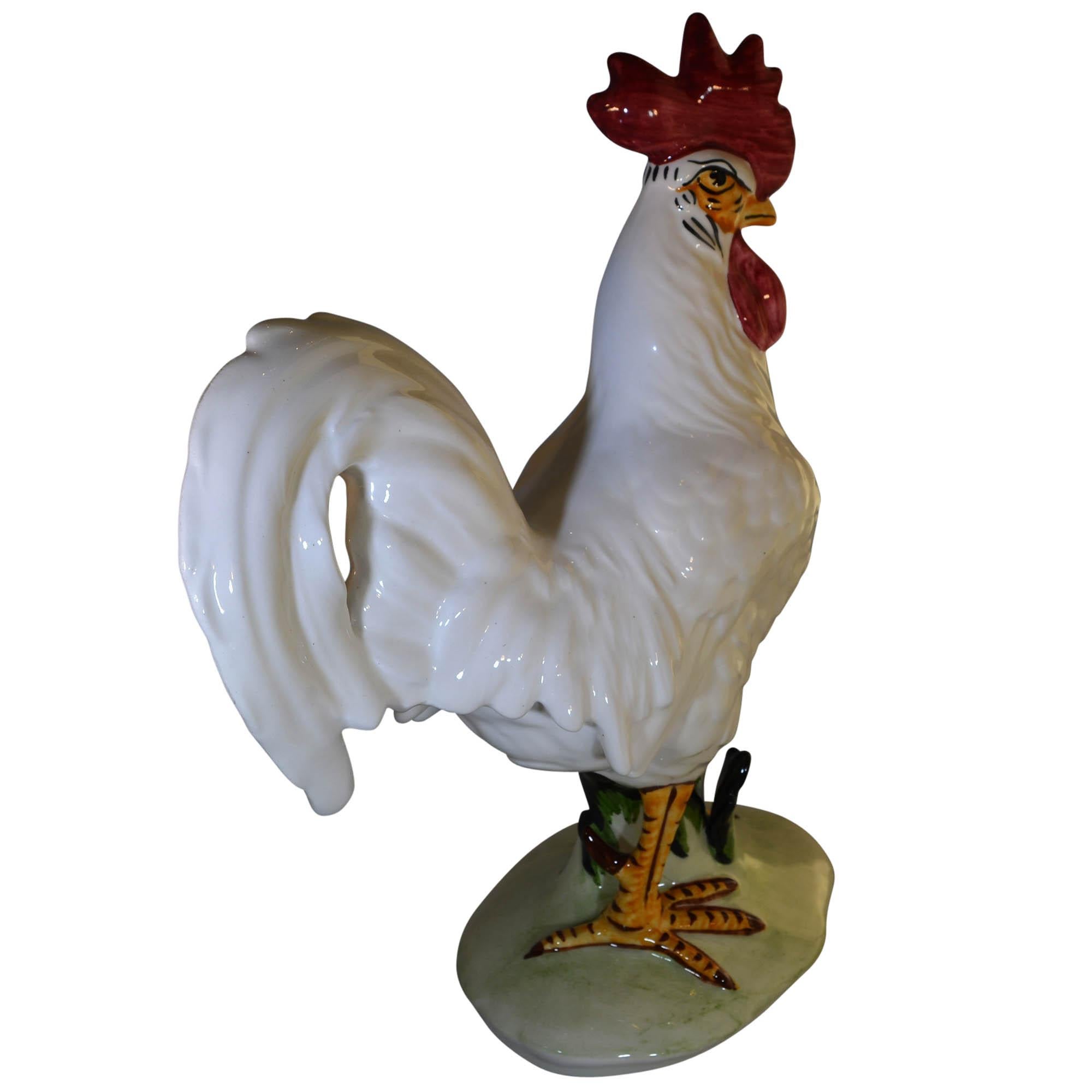 20th Century Vintage Pennsbury Pottery Rooster Figurine White Light Green Base