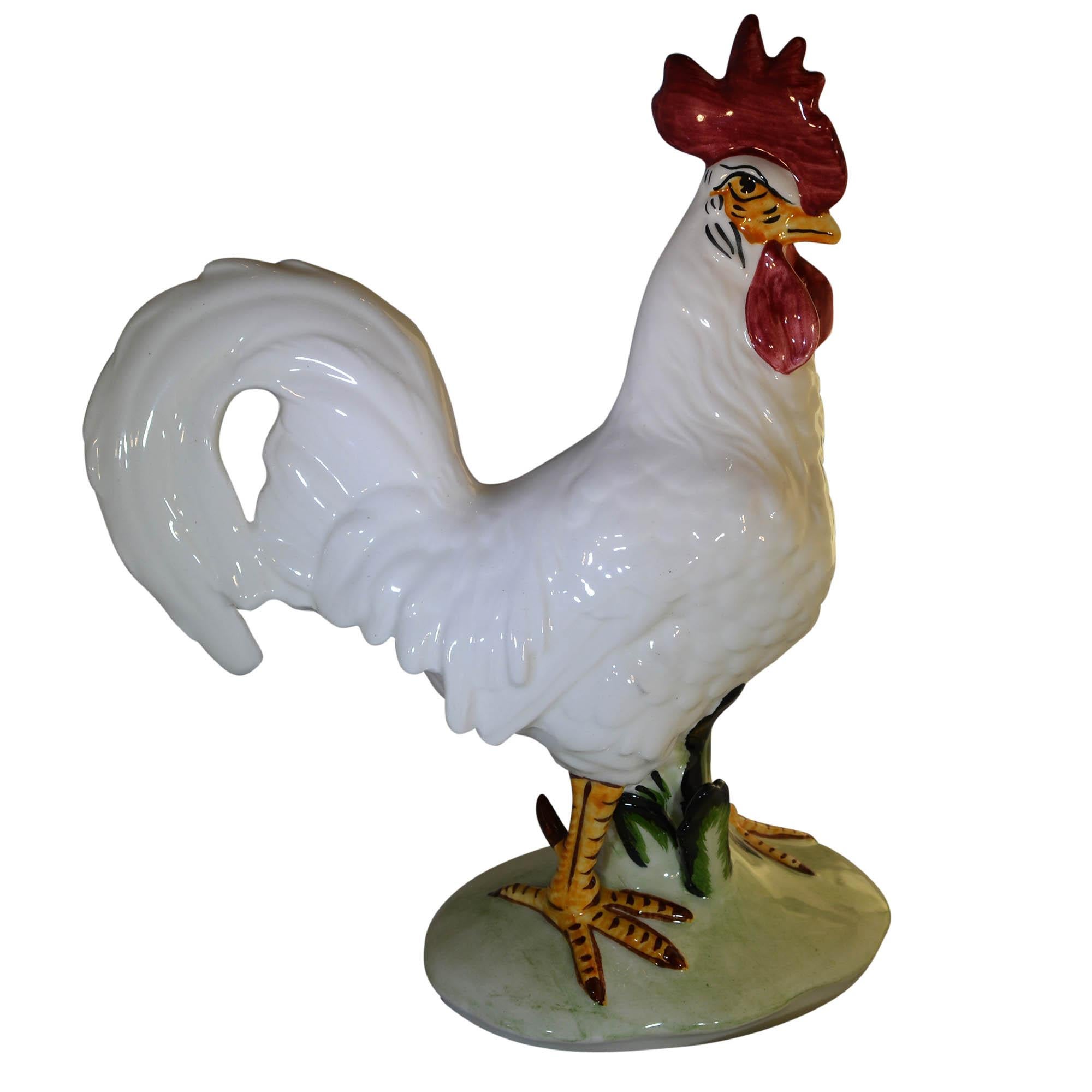 Ceramic Vintage Pennsbury Pottery Rooster Figurine White Light Green Base