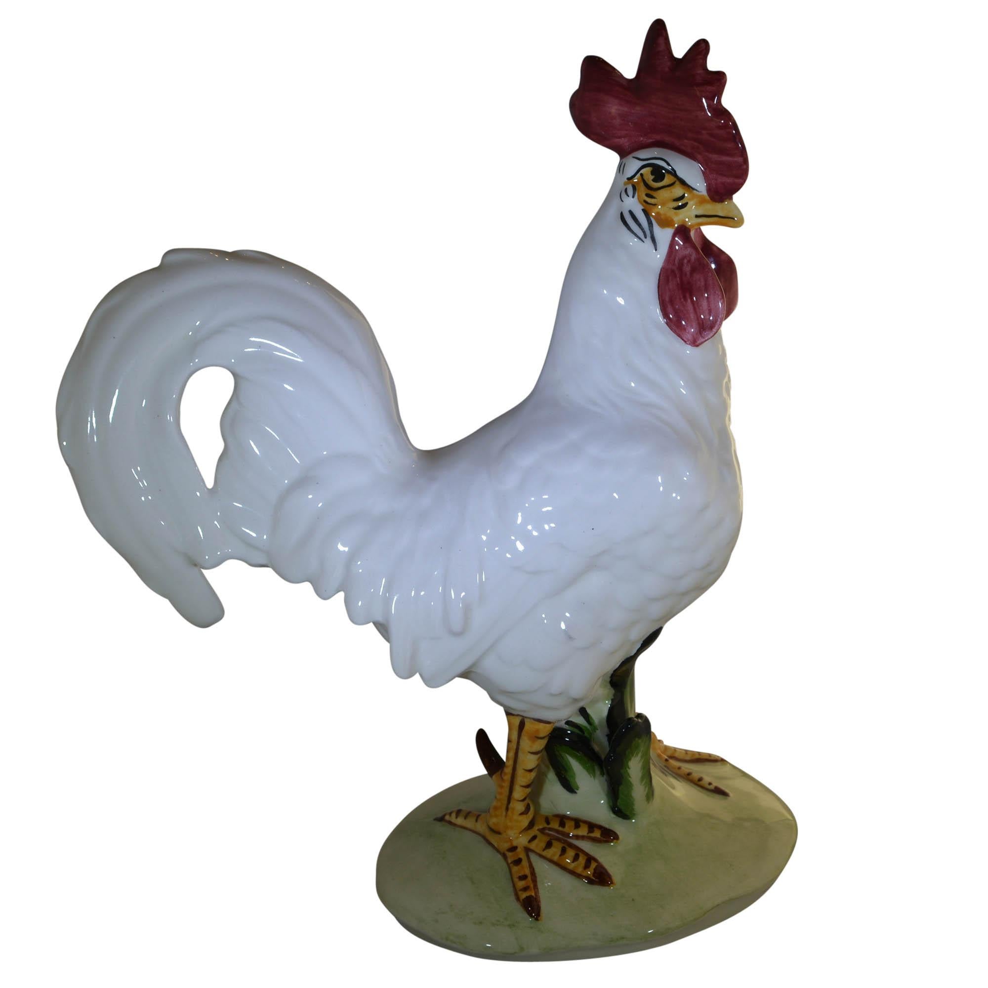 Vintage Pennsbury Pottery Rooster Figurine White Light Green Base 1