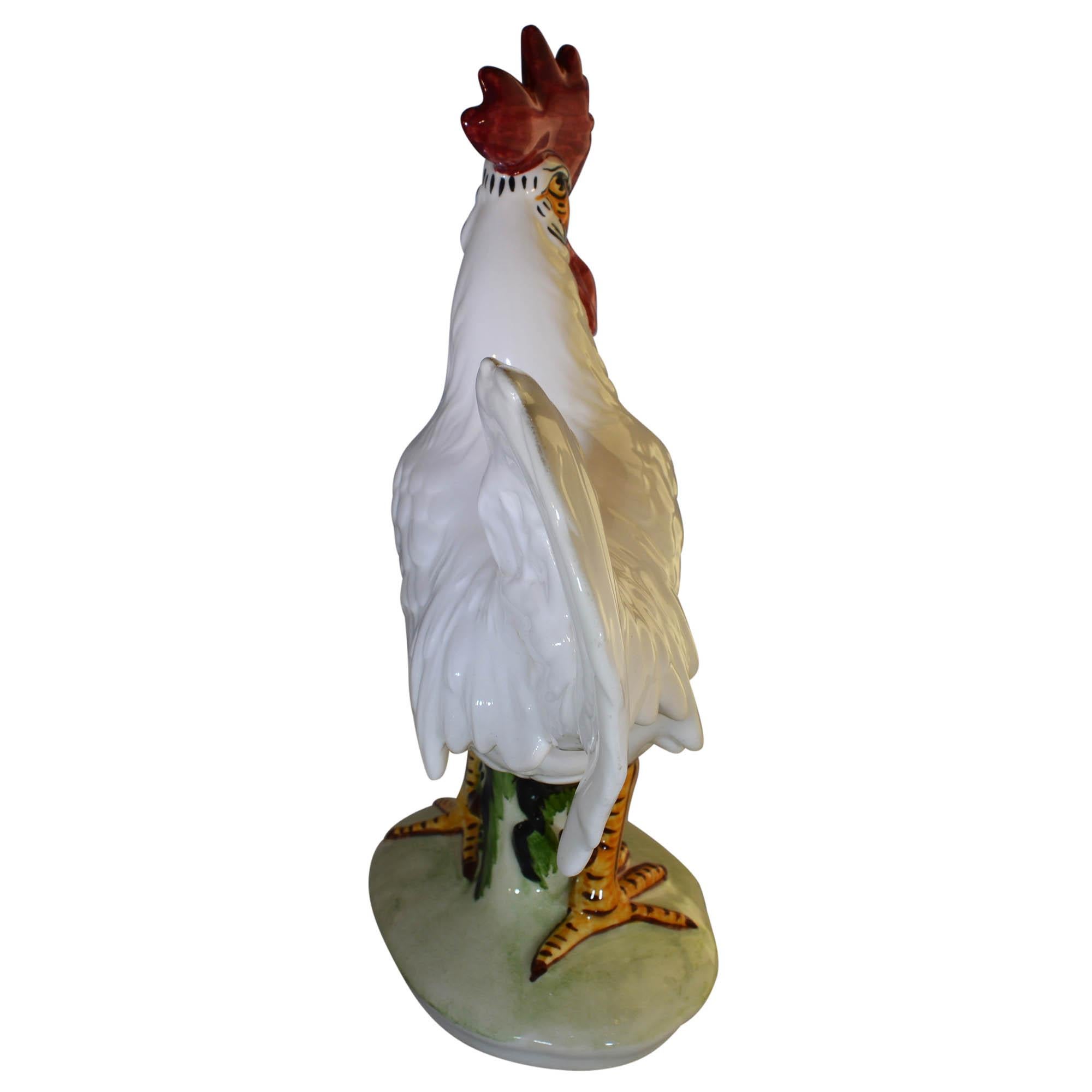 Vintage Pennsbury Pottery Rooster Figurine White Light Green Base 2