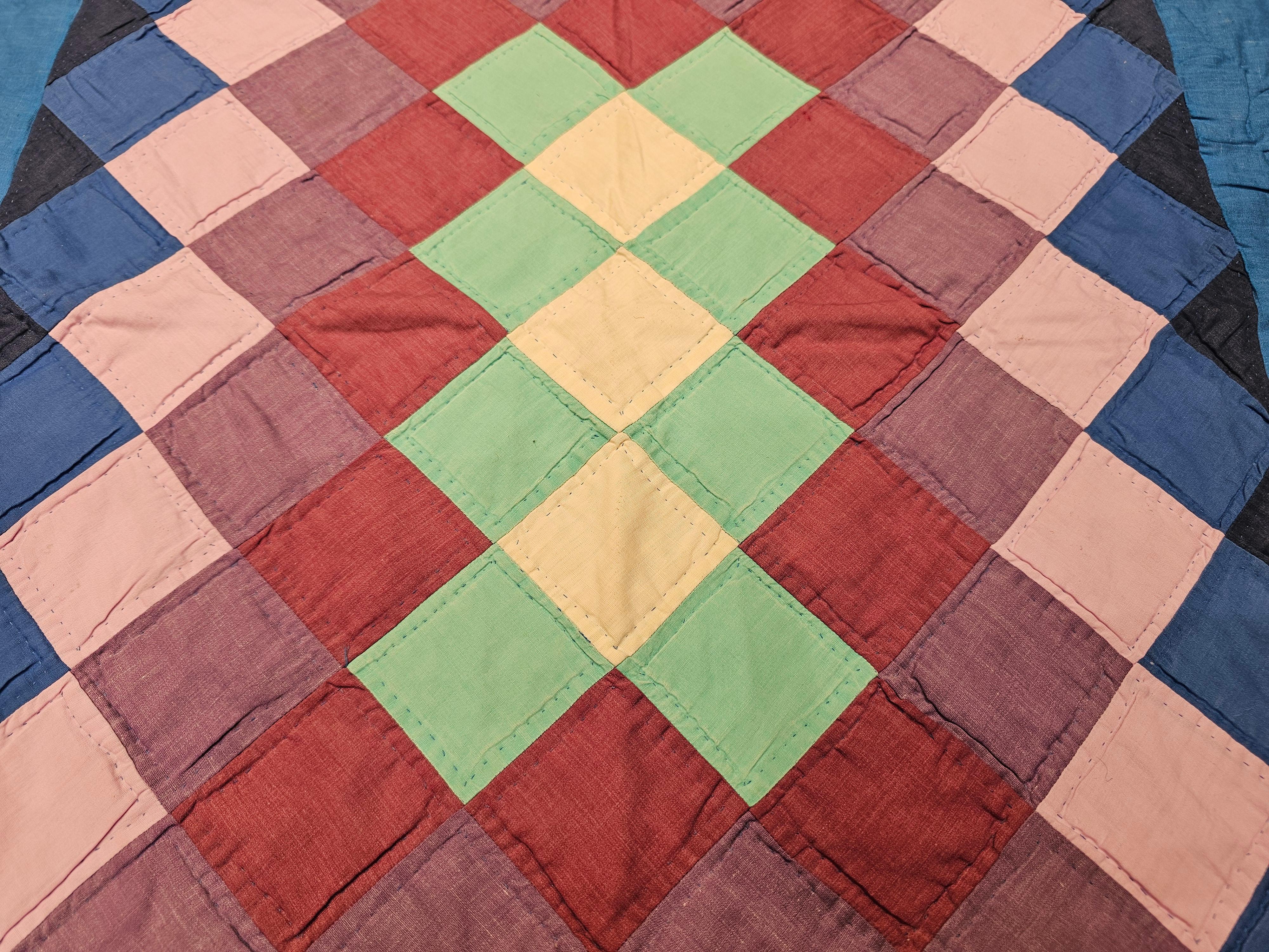 American Vintage Pennsylvania Amish “Sunshine and Shadows” Hand-Stitched Crib Quilt For Sale