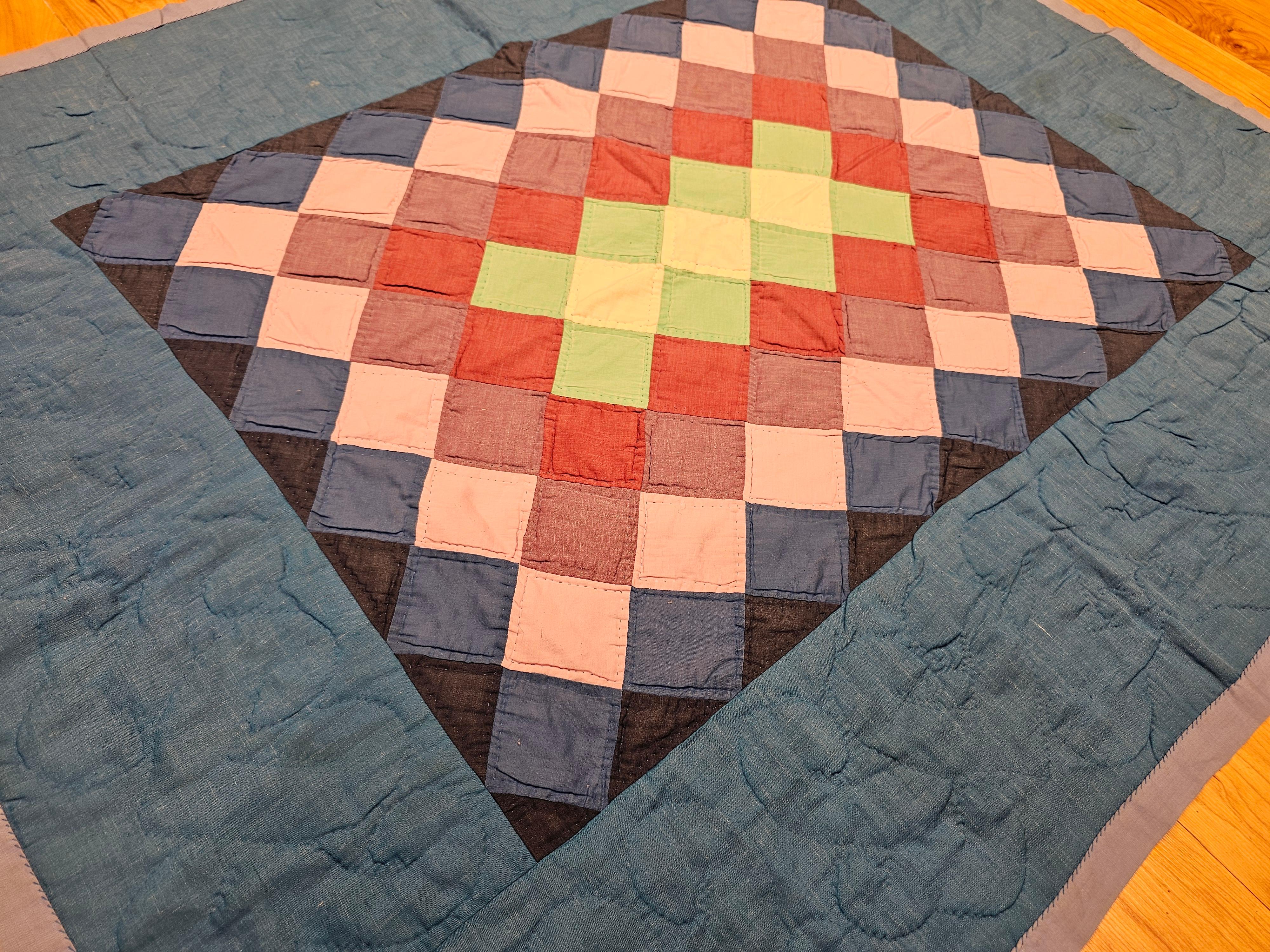 20th Century Vintage Pennsylvania Amish “Sunshine and Shadows” Hand-Stitched Crib Quilt For Sale