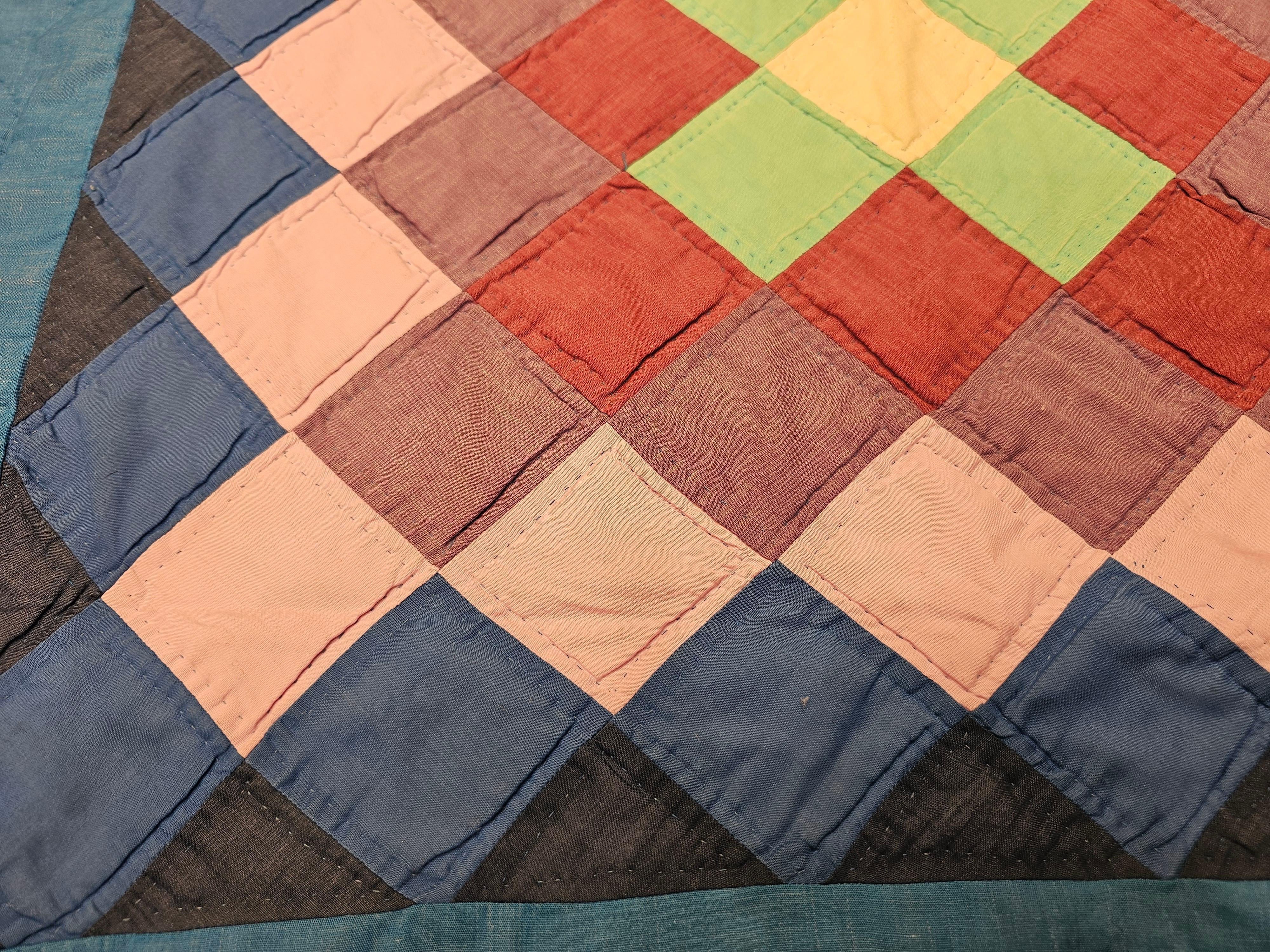 Cotton Vintage Pennsylvania Amish “Sunshine and Shadows” Hand-Stitched Crib Quilt For Sale