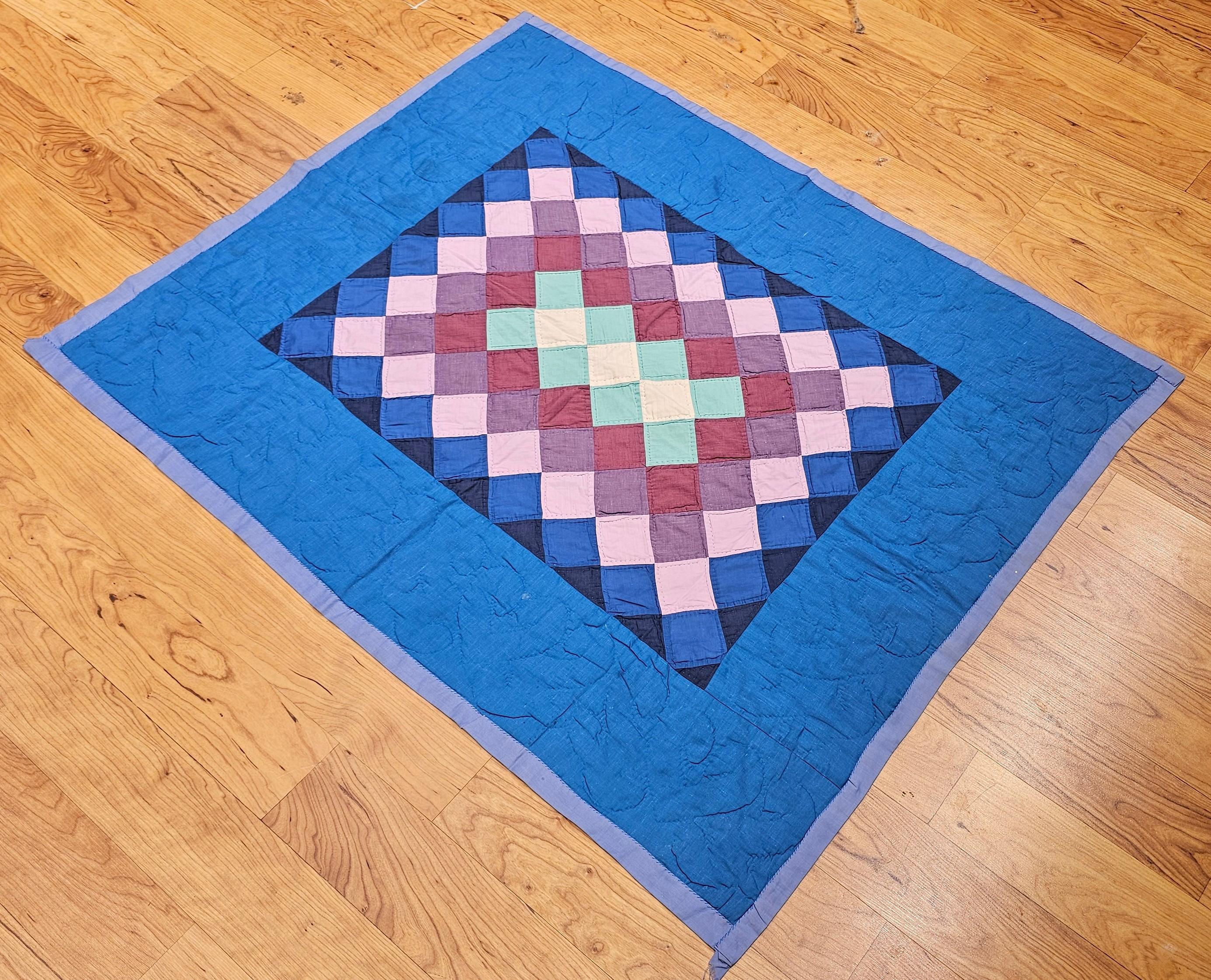 Vintage Pennsylvania Amish “Sunshine and Shadows” Hand-Stitched Crib Quilt For Sale 12