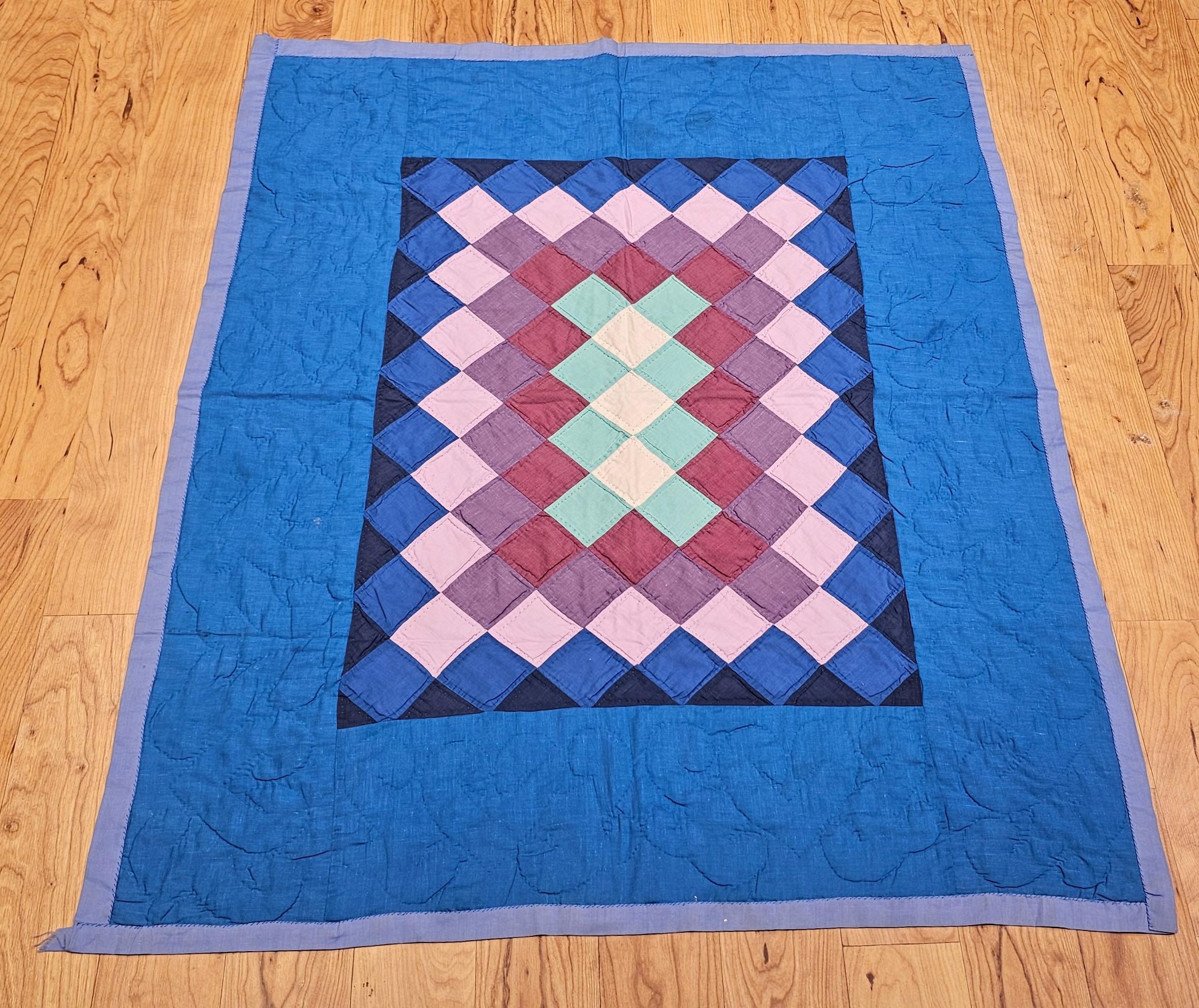 Vintage Pennsylvania Amish “Sunshine and Shadows” Hand-Stitched Crib Quilt For Sale 7