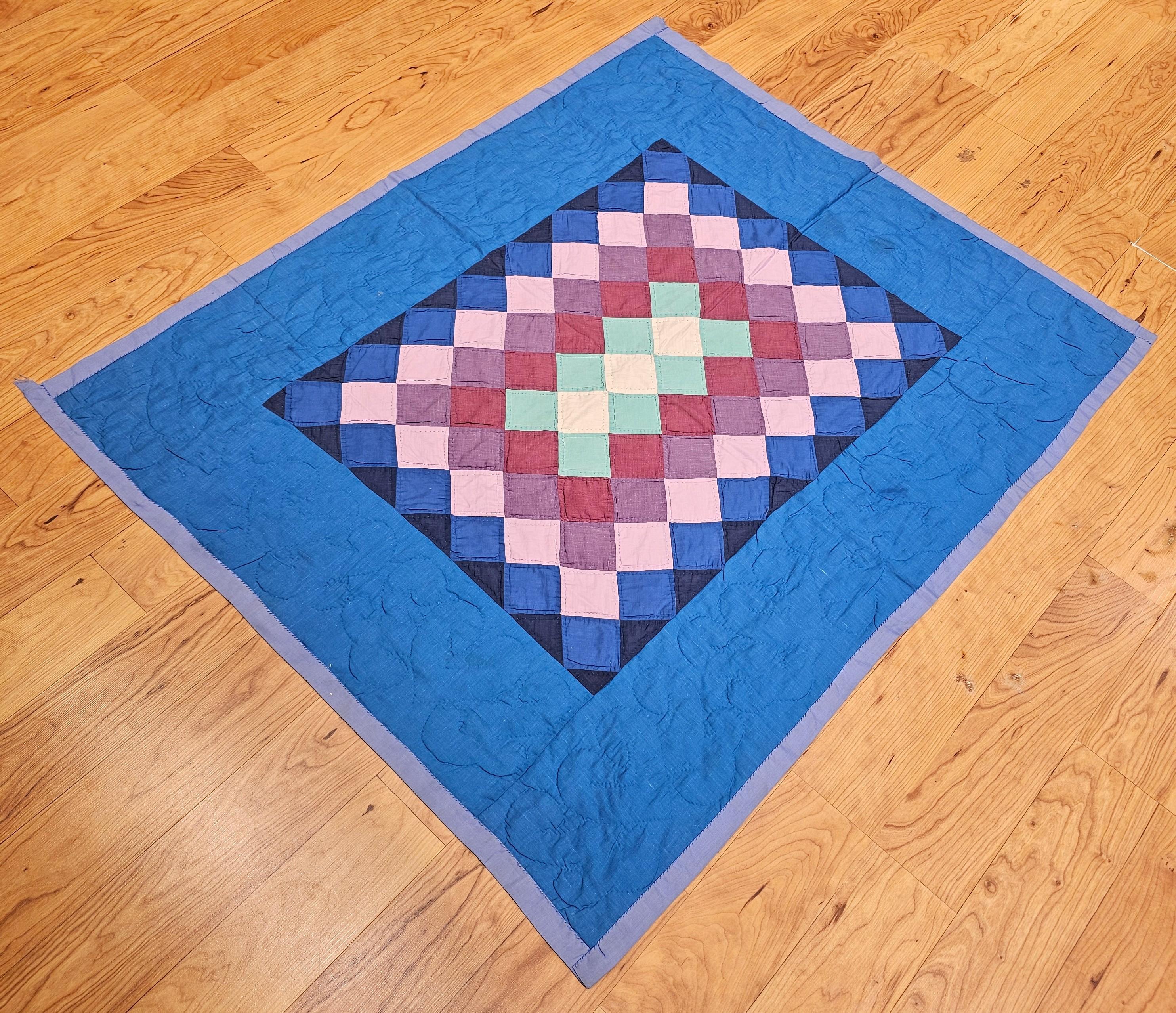 Vintage Pennsylvania Amish “Sunshine and Shadows” Hand-Stitched Crib Quilt For Sale 8